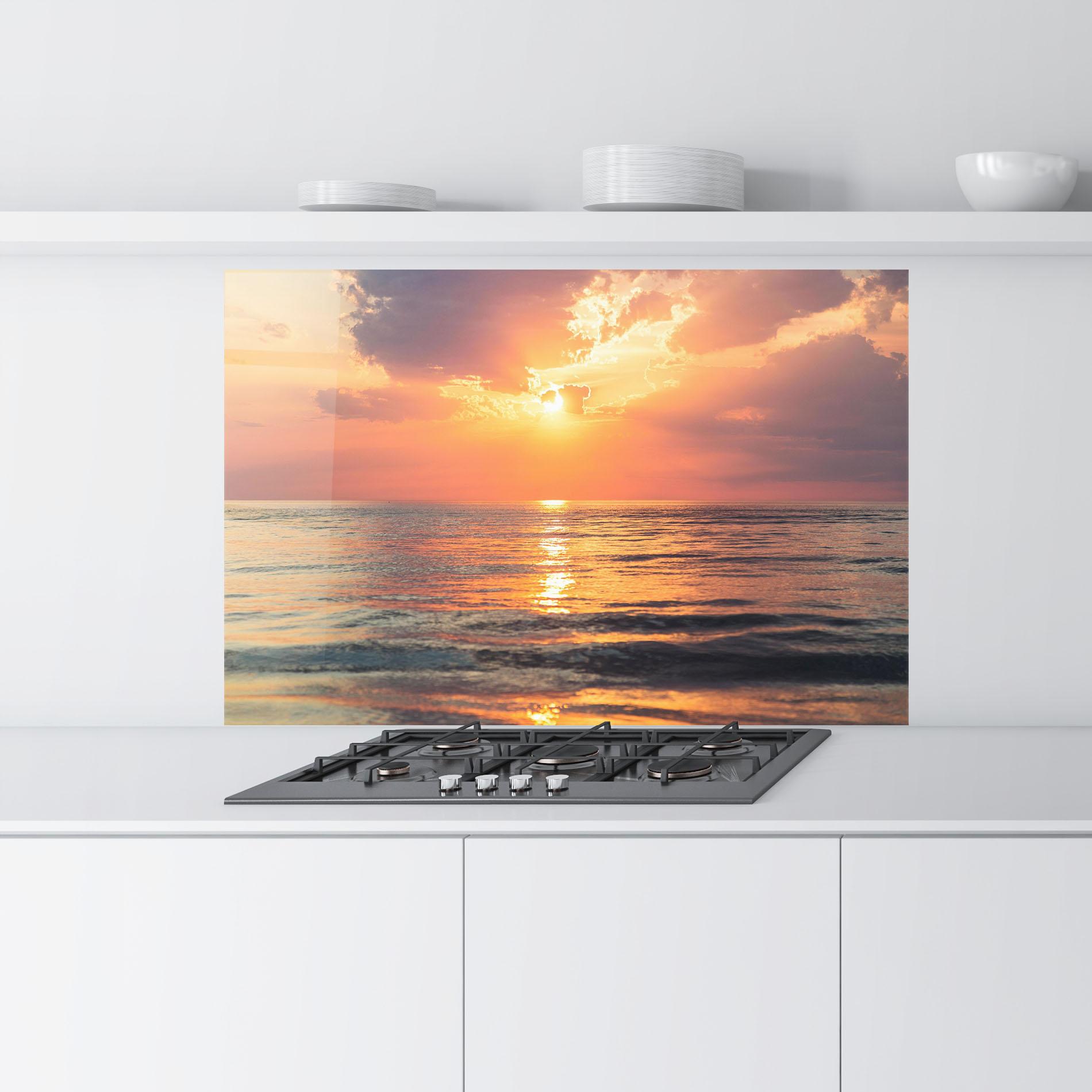 Küchenrückwand Glas Orange Sunrise Cloud mockup 9
