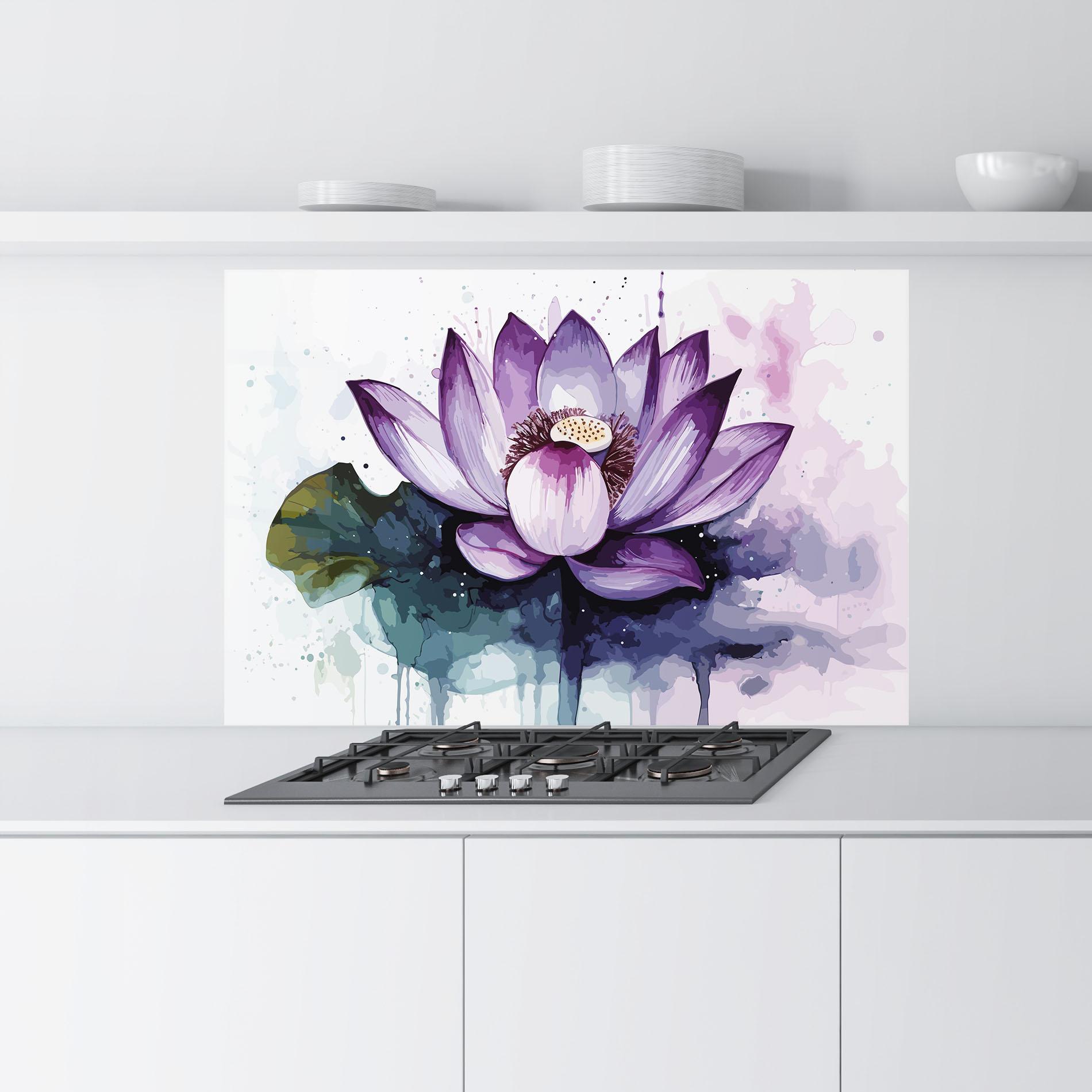 Küchenrückwand Glas Purple Lotus Art mockup 9