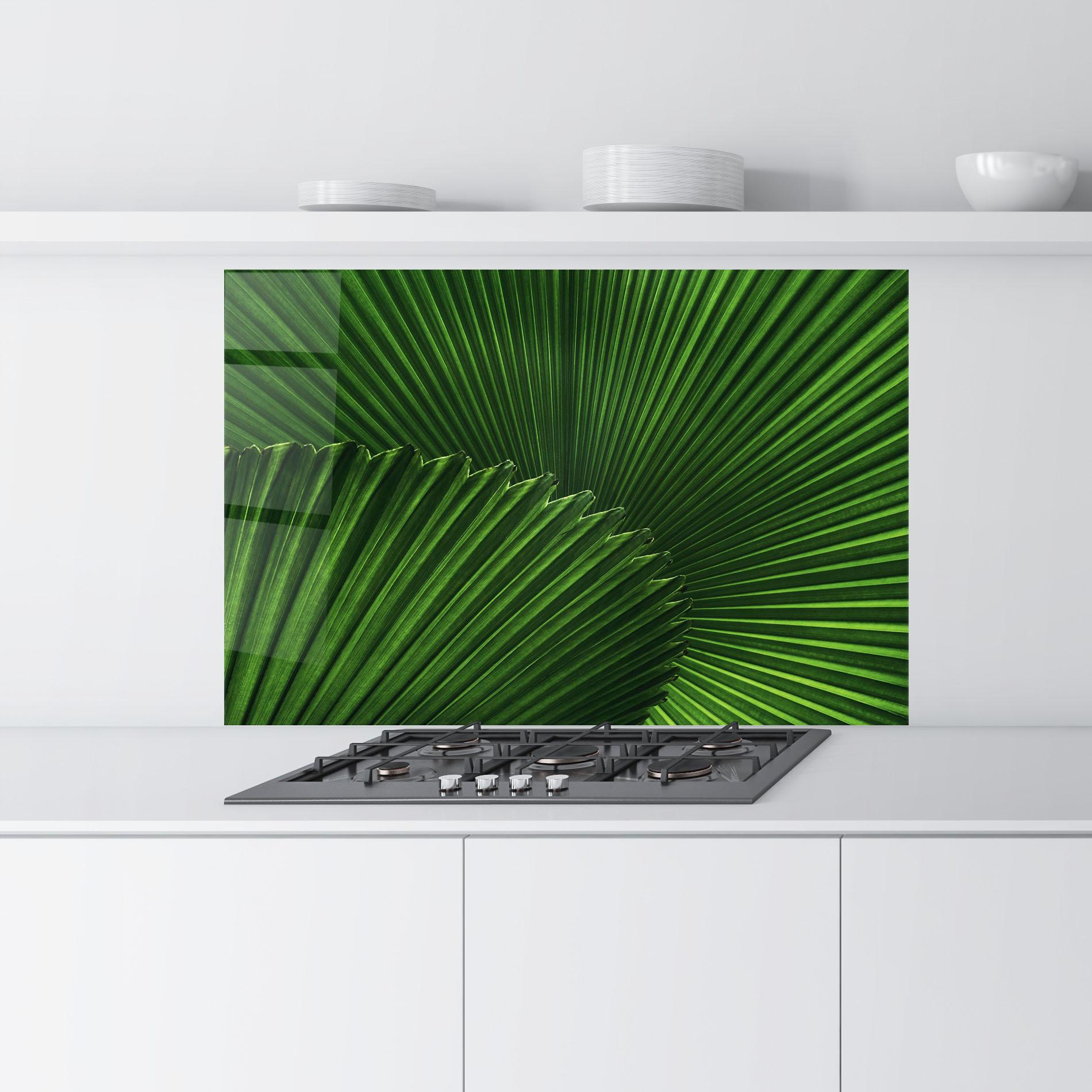Küchenrückwand Glas Strong Green Leaf Art mockup 9