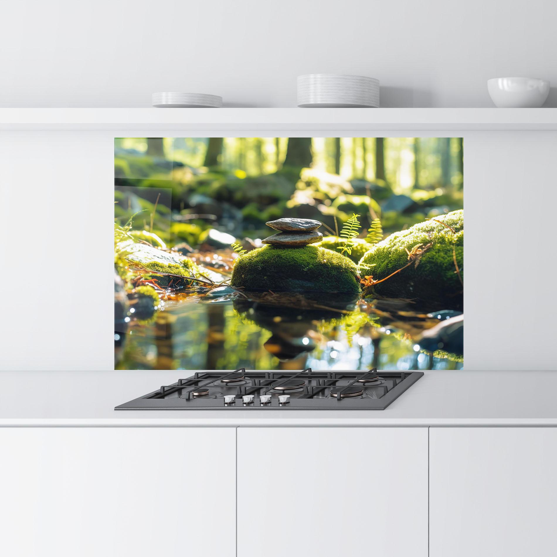 Küchenrückwand Glas Sunlight Green Forest mockup 9