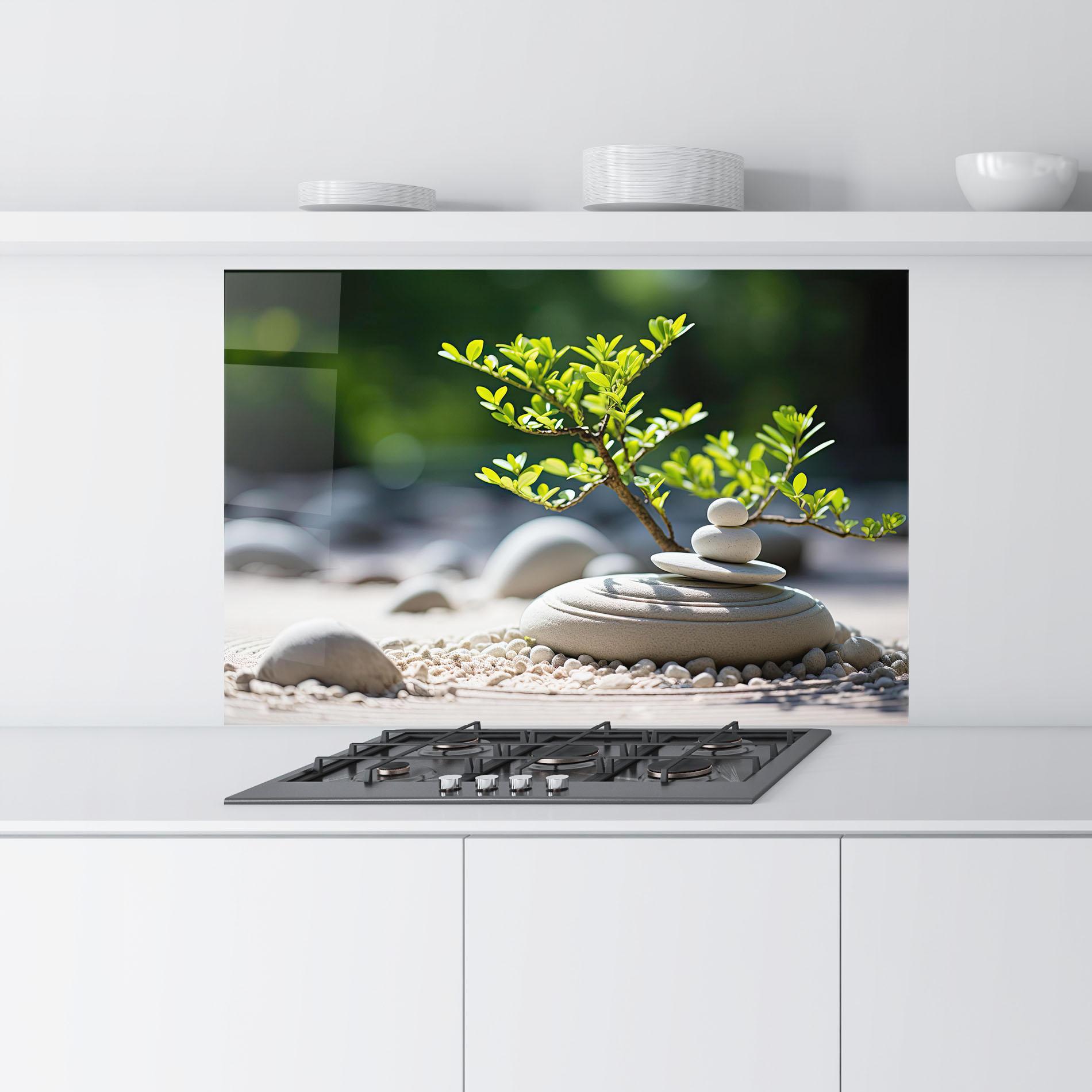 Küchenrückwand Glas White Pebbles Plants mockup 9