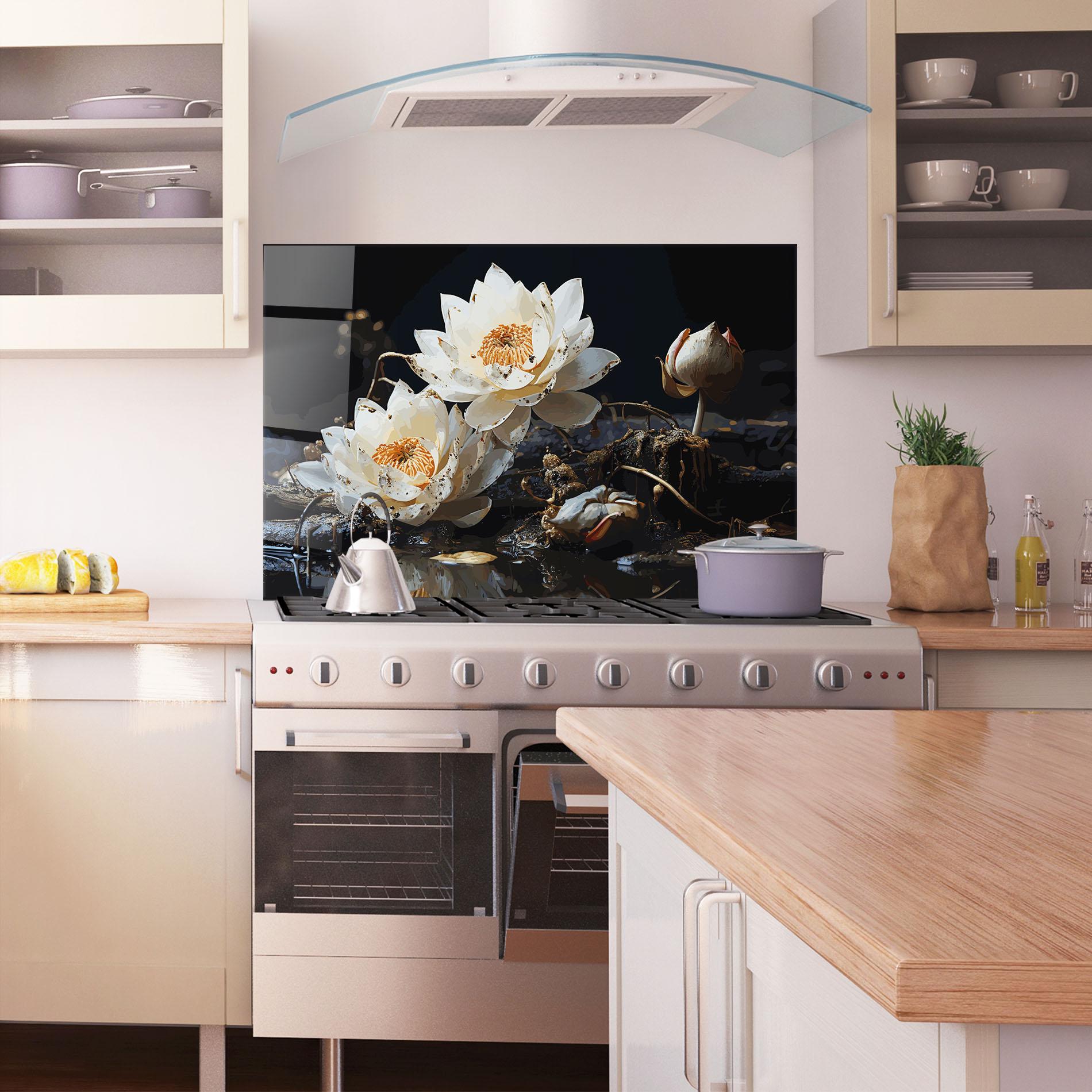 Küchenrückwand Glas Beautiful White Nature mockup 1