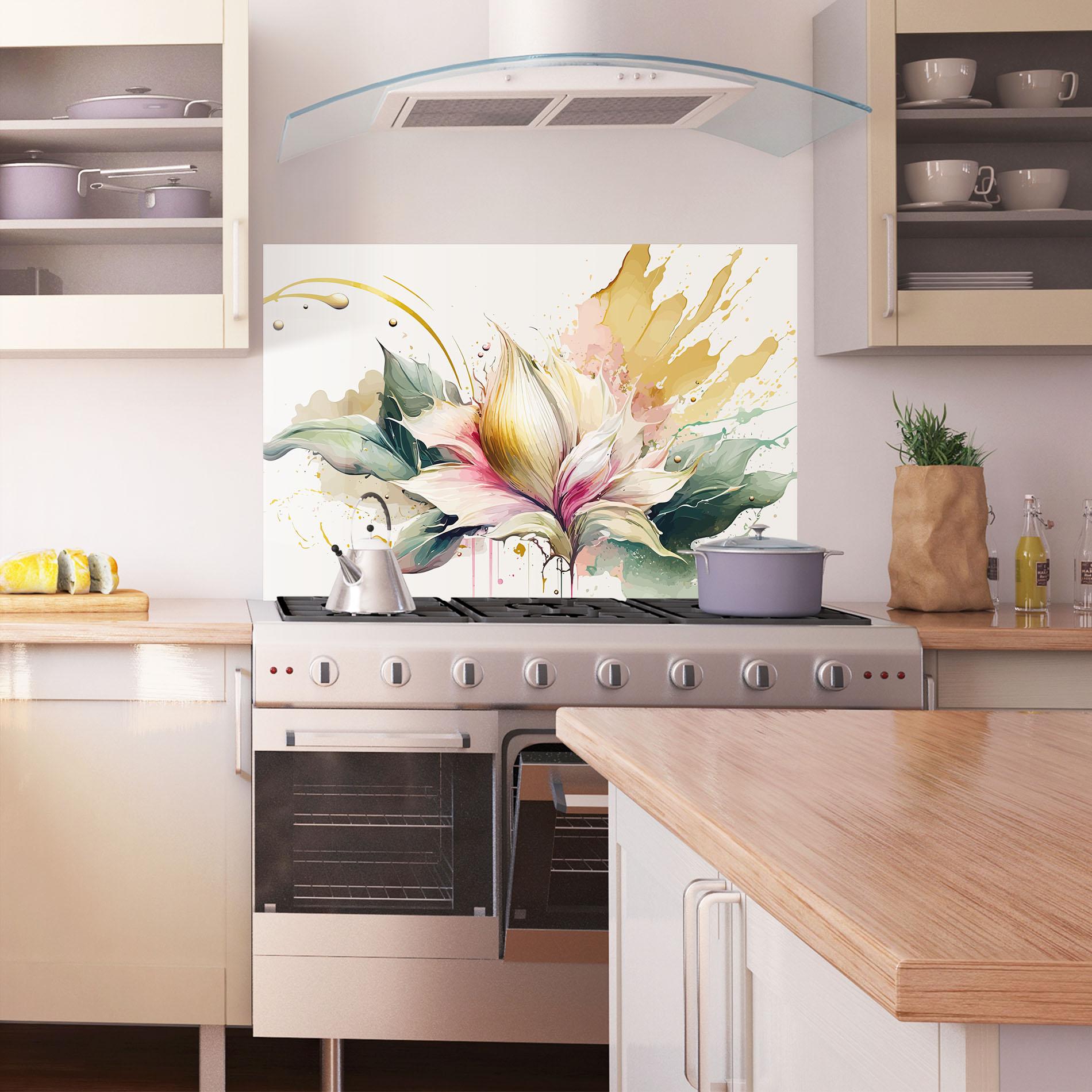 Küchenrückwand Glas Cream Pink Nature mockup 1