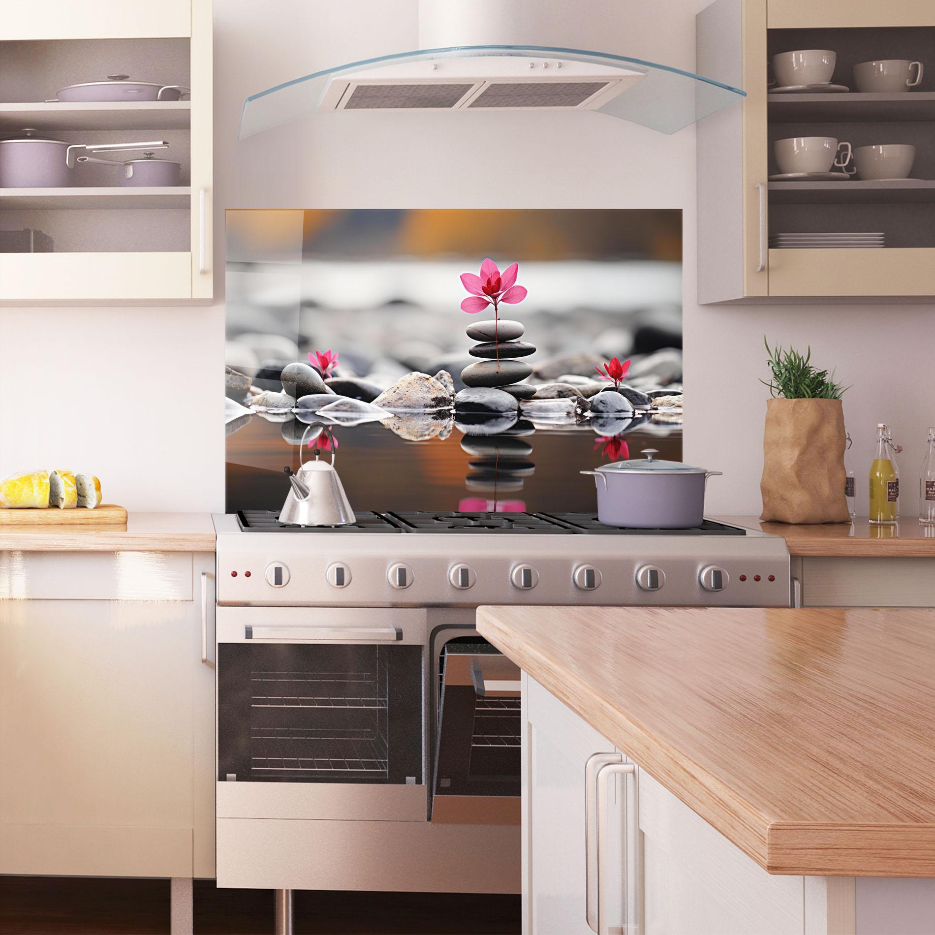 Küchenrückwand Glas Grey Rocks Flower mockup 1