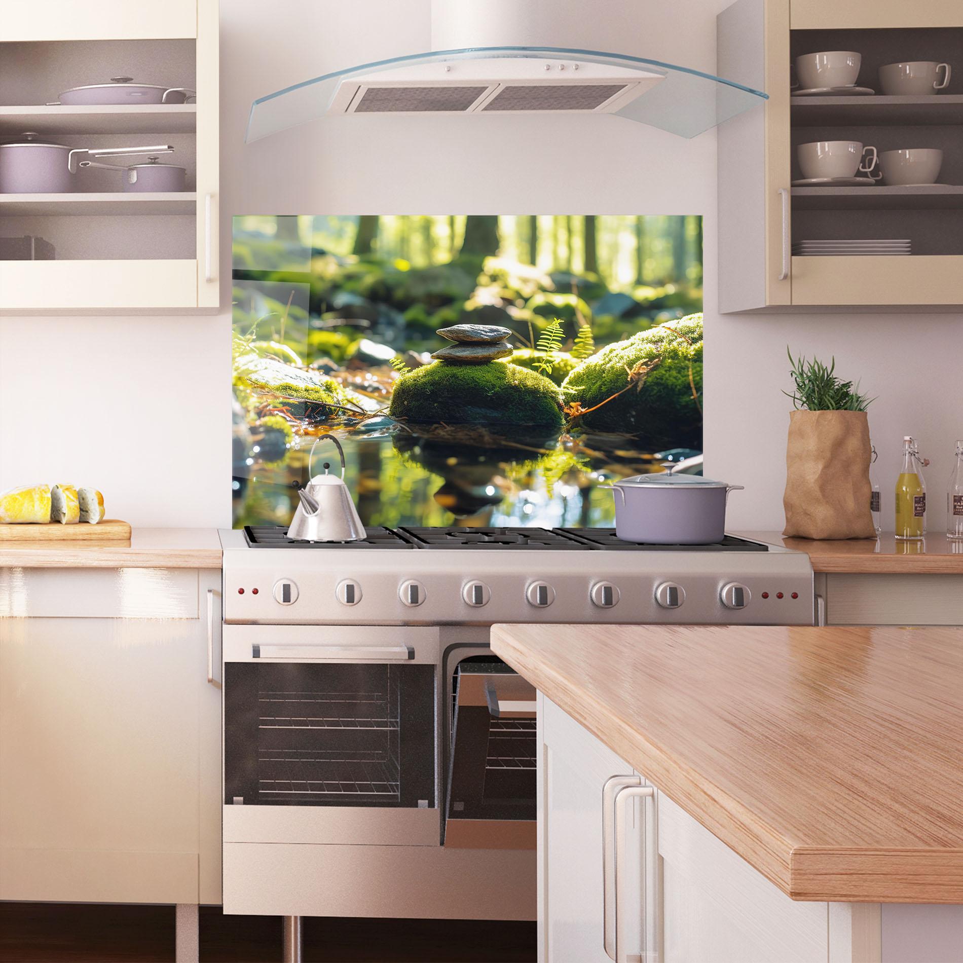 Küchenrückwand Glas Sunlight Green Forest mockup 1