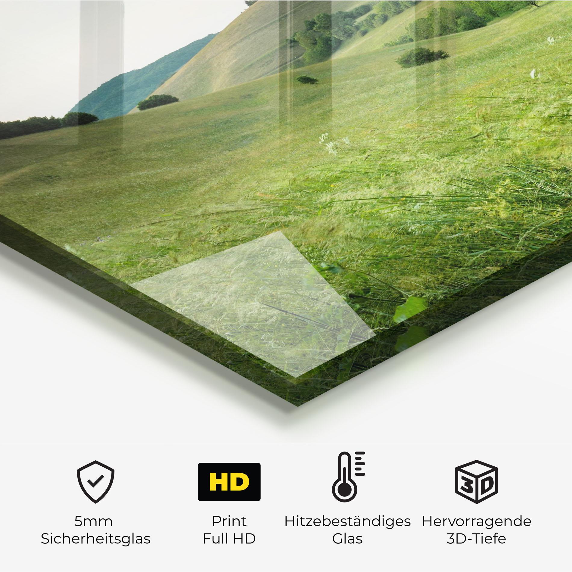 Küchenrückwand Glas Green Field View mockup 2