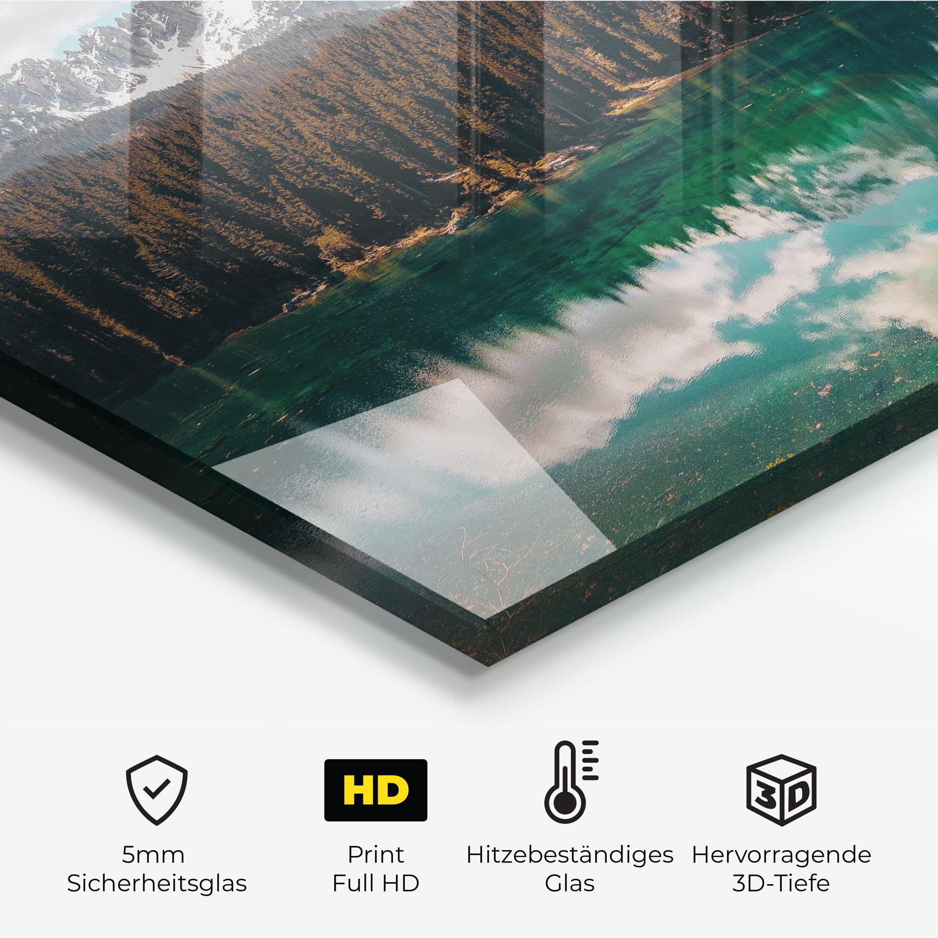 Küchenrückwand Glas Mountain Lake View mockup 2