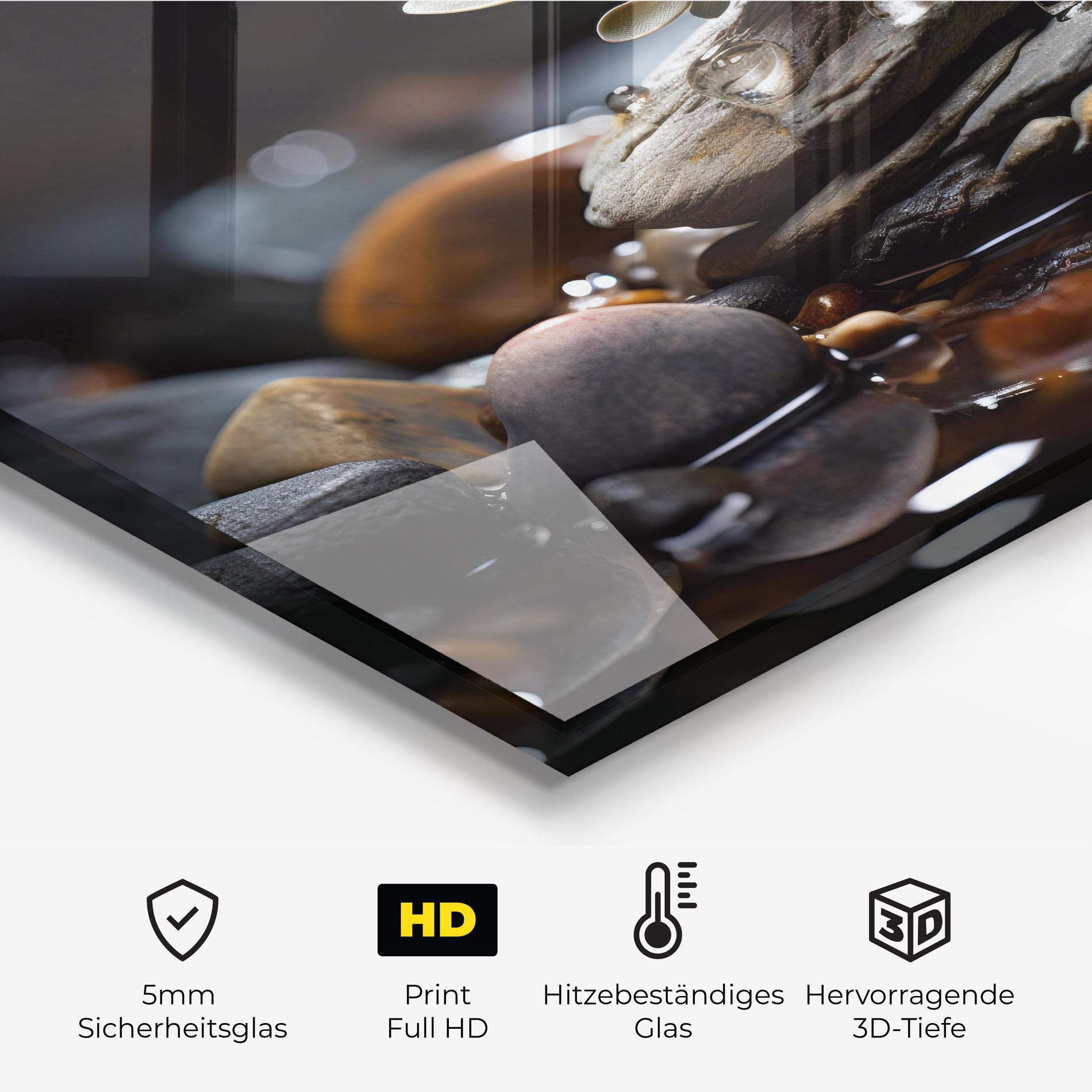 Küchenrückwand Glas Orange Flower Stone mockup 2