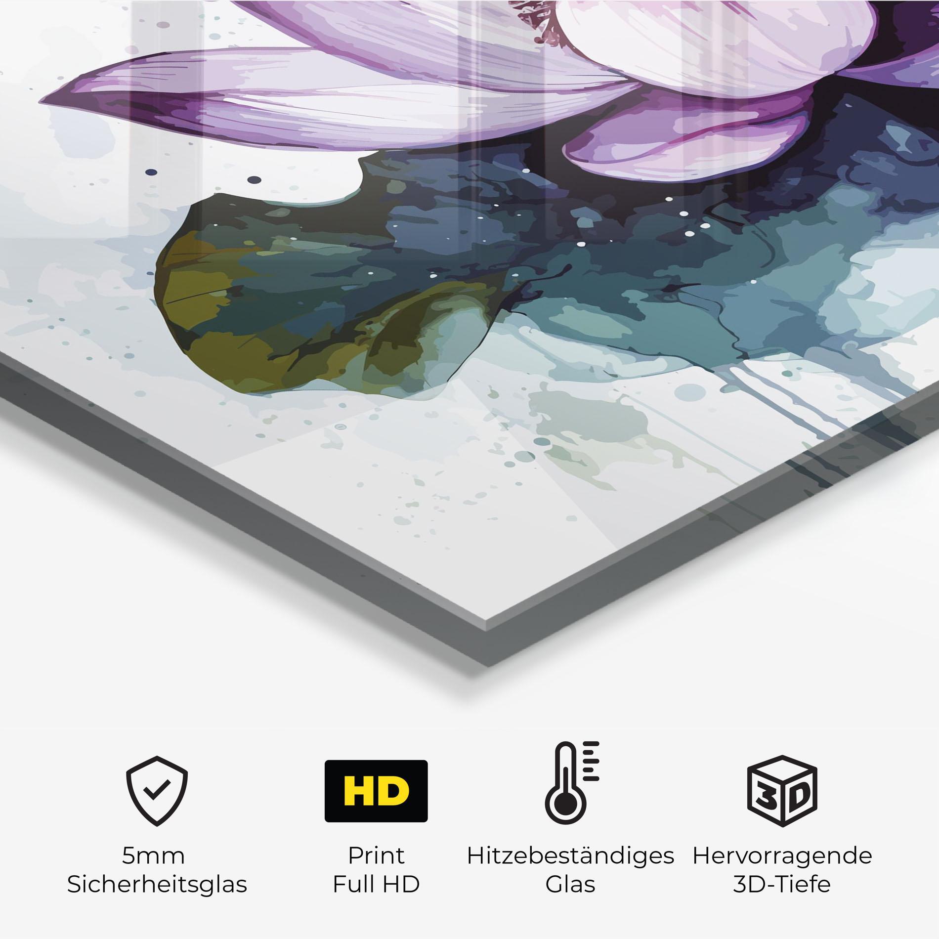 Küchenrückwand Glas Purple Lotus Art mockup 2