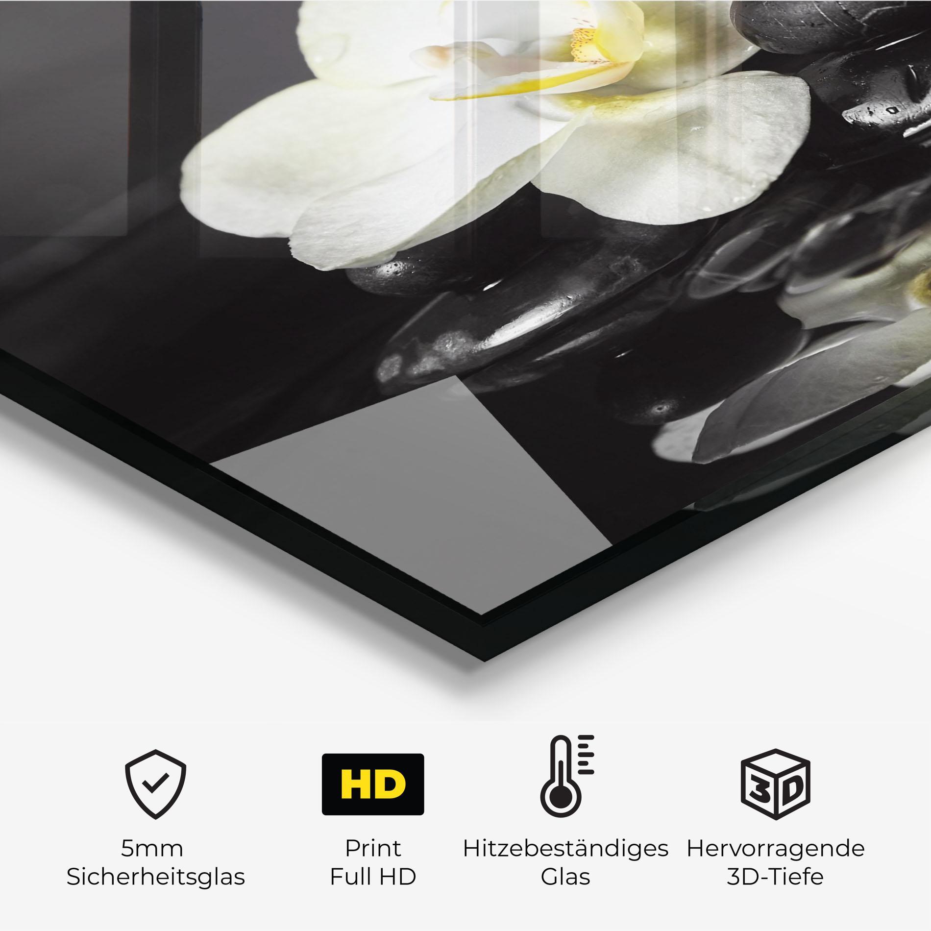 Küchenrückwand Glas White Spa Flower mockup 2
