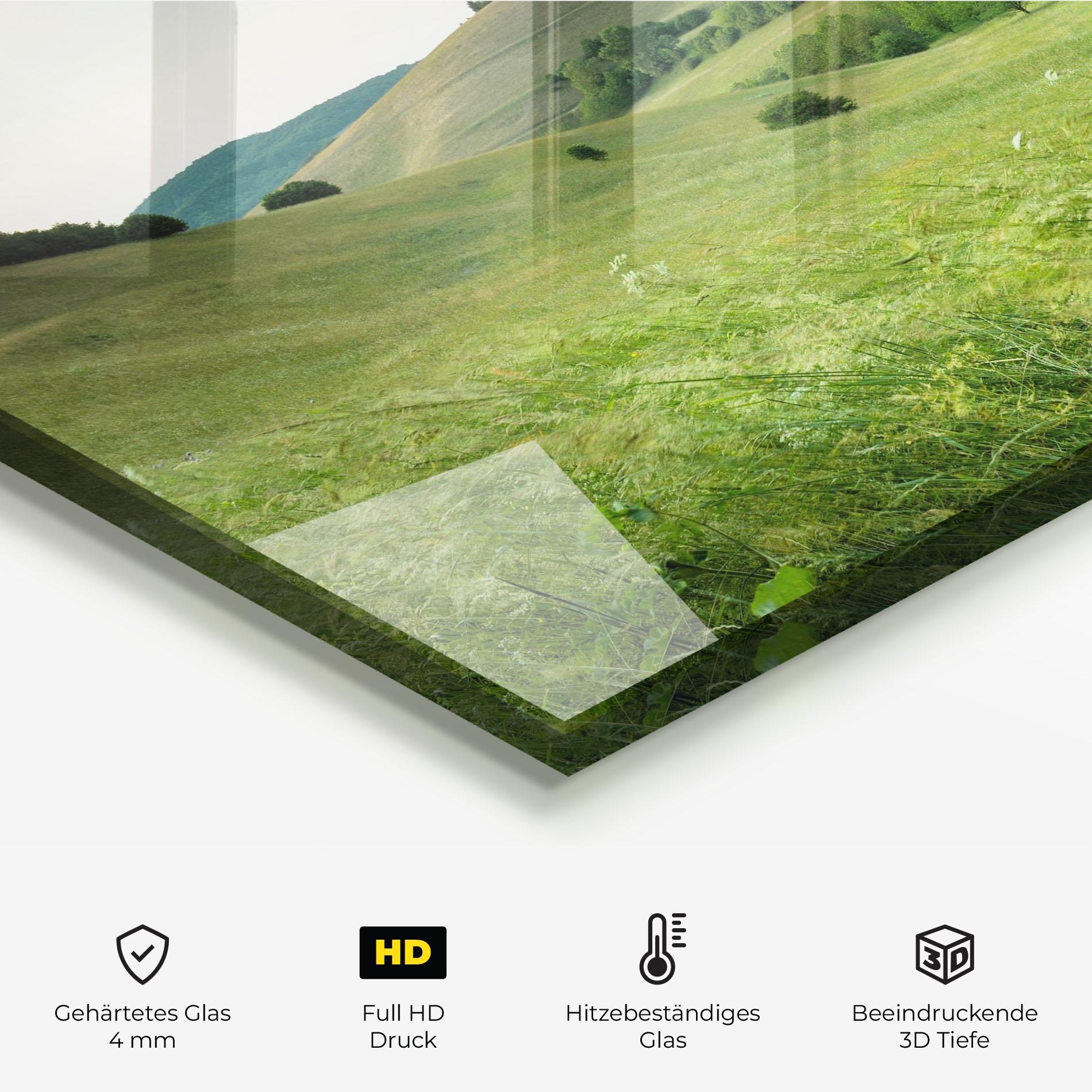 Küchenrückwand Glas Green Field View mockup 2