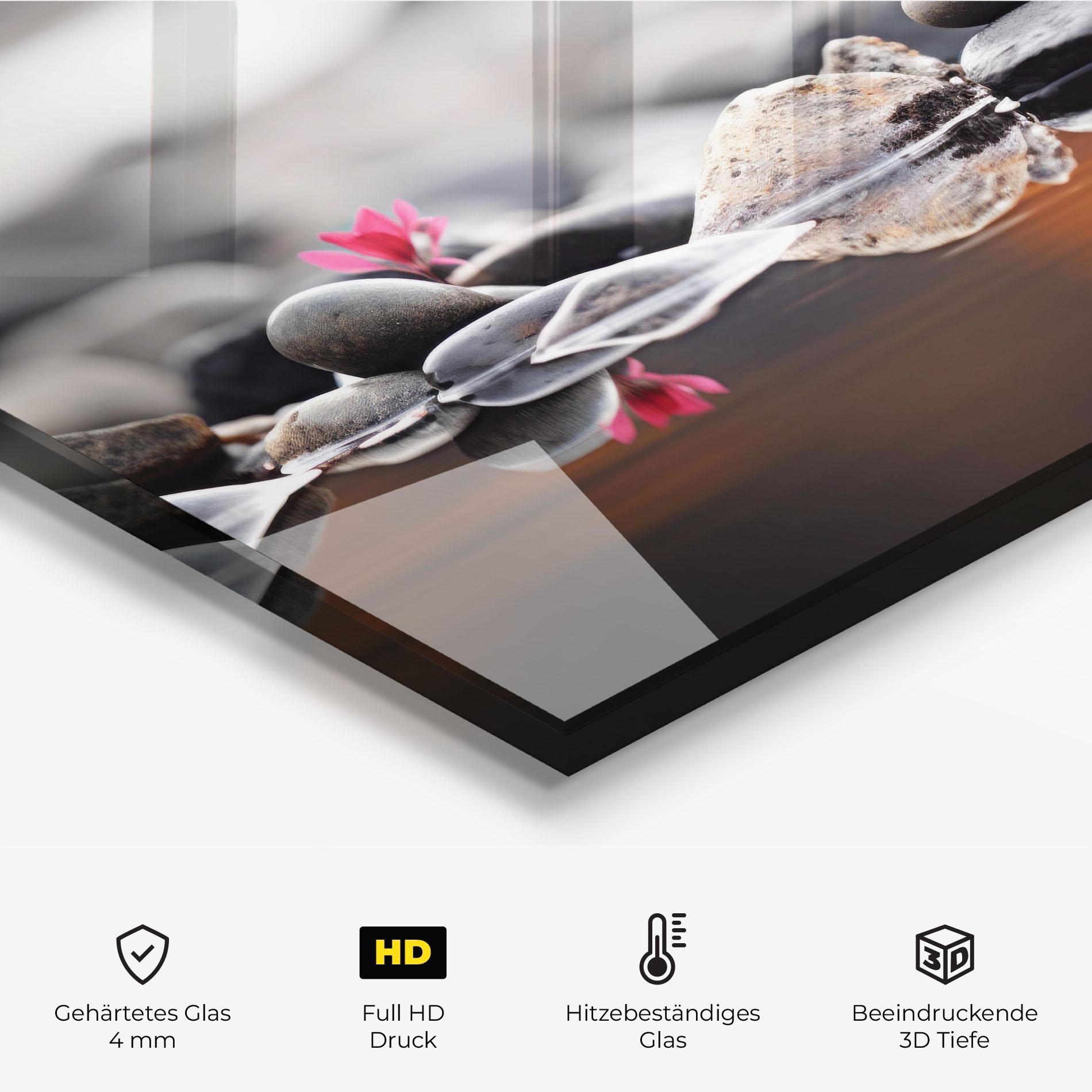 Küchenrückwand Glas Grey Rocks Flower mockup 2