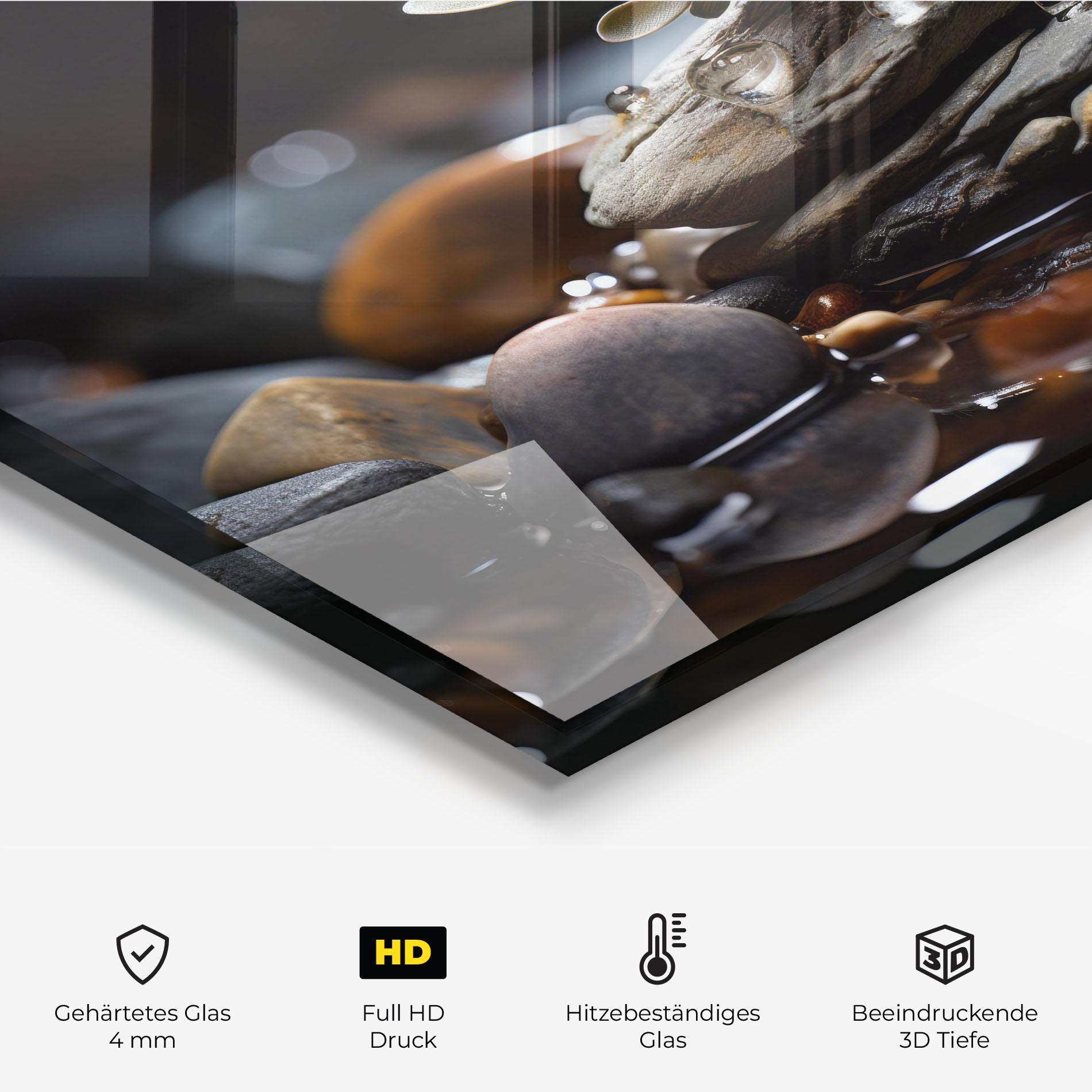 Küchenrückwand Glas Orange Flower Stone mockup 2