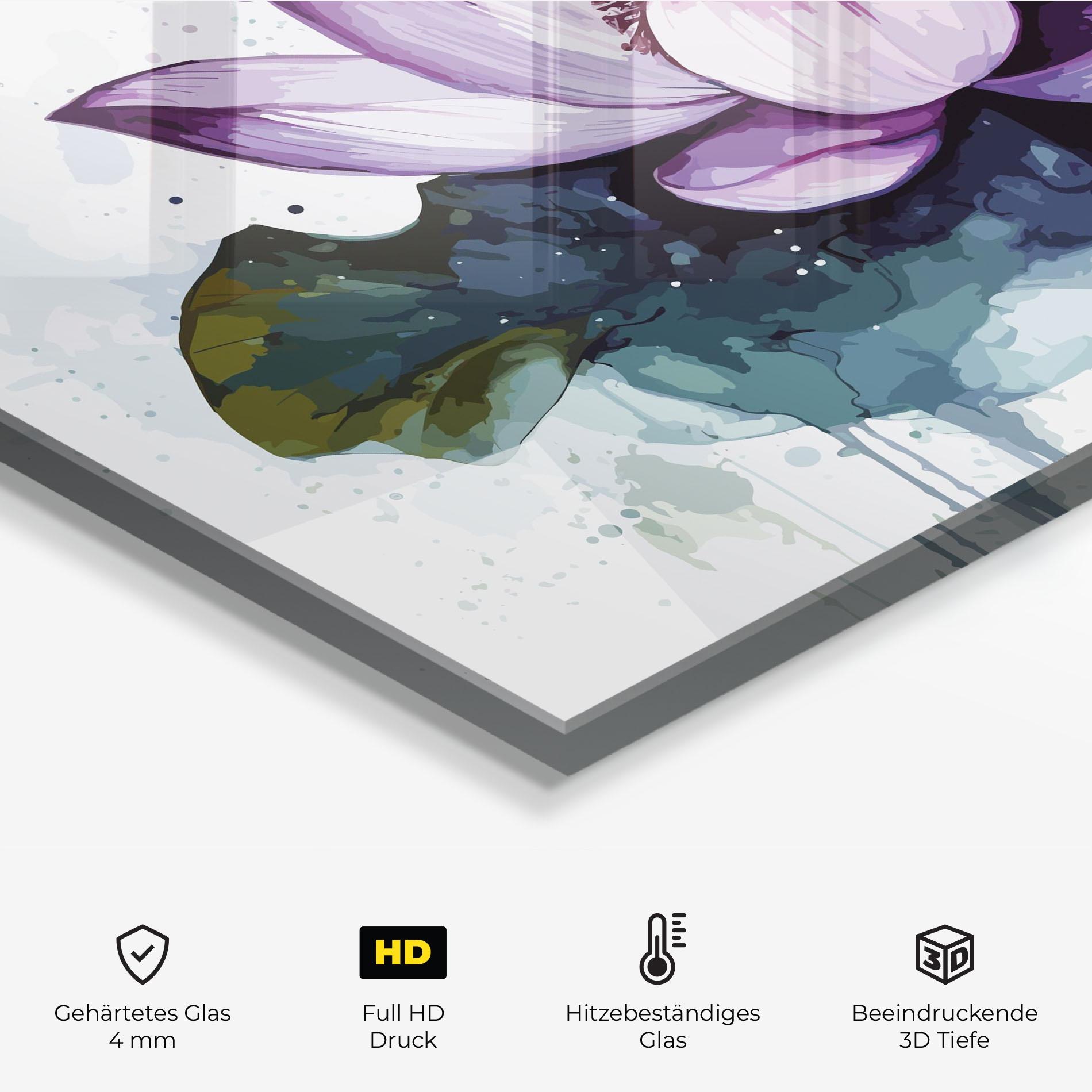 Küchenrückwand Glas Purple Lotus Art mockup 2