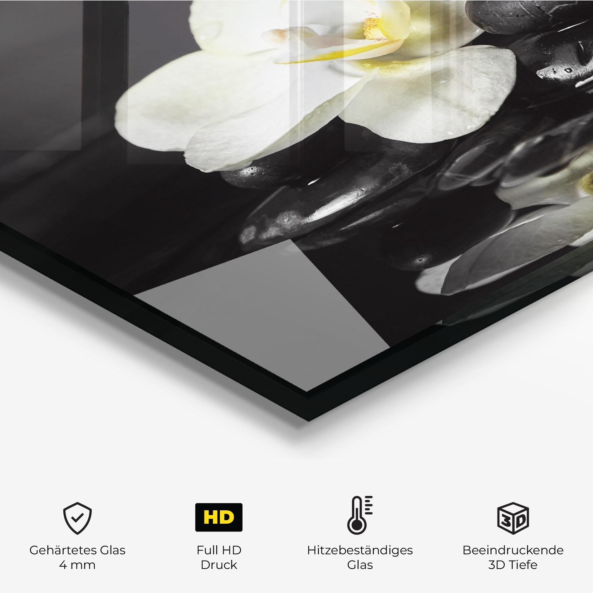 Küchenrückwand Glas White Spa Flower mockup 2
