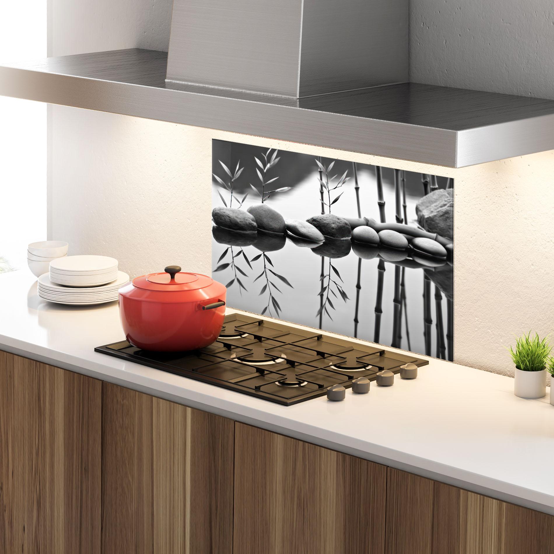 Küchenrückwand Glas Bamboo Lake mockup 4