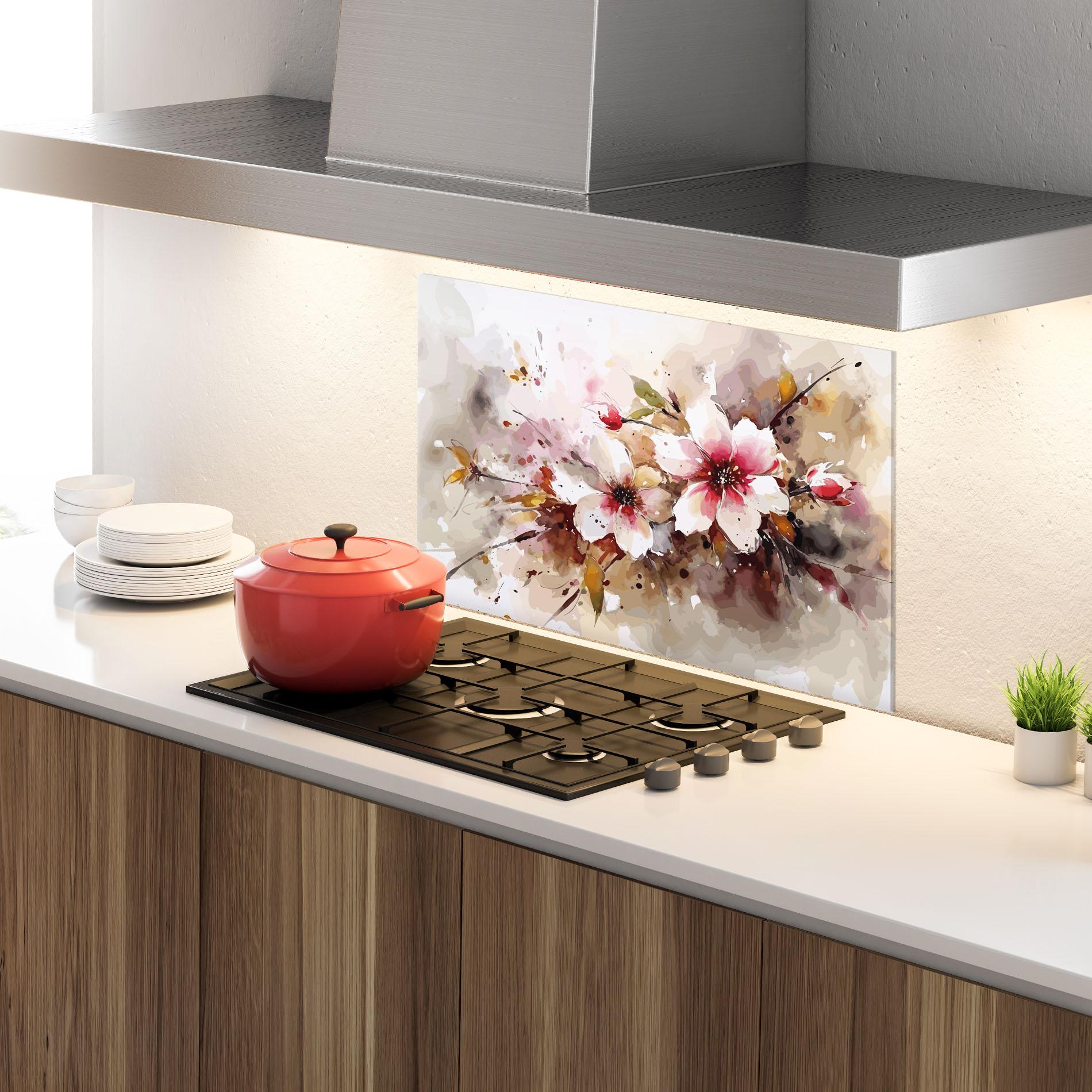 Küchenrückwand Glas Beautiful Cherry Flower mockup 4