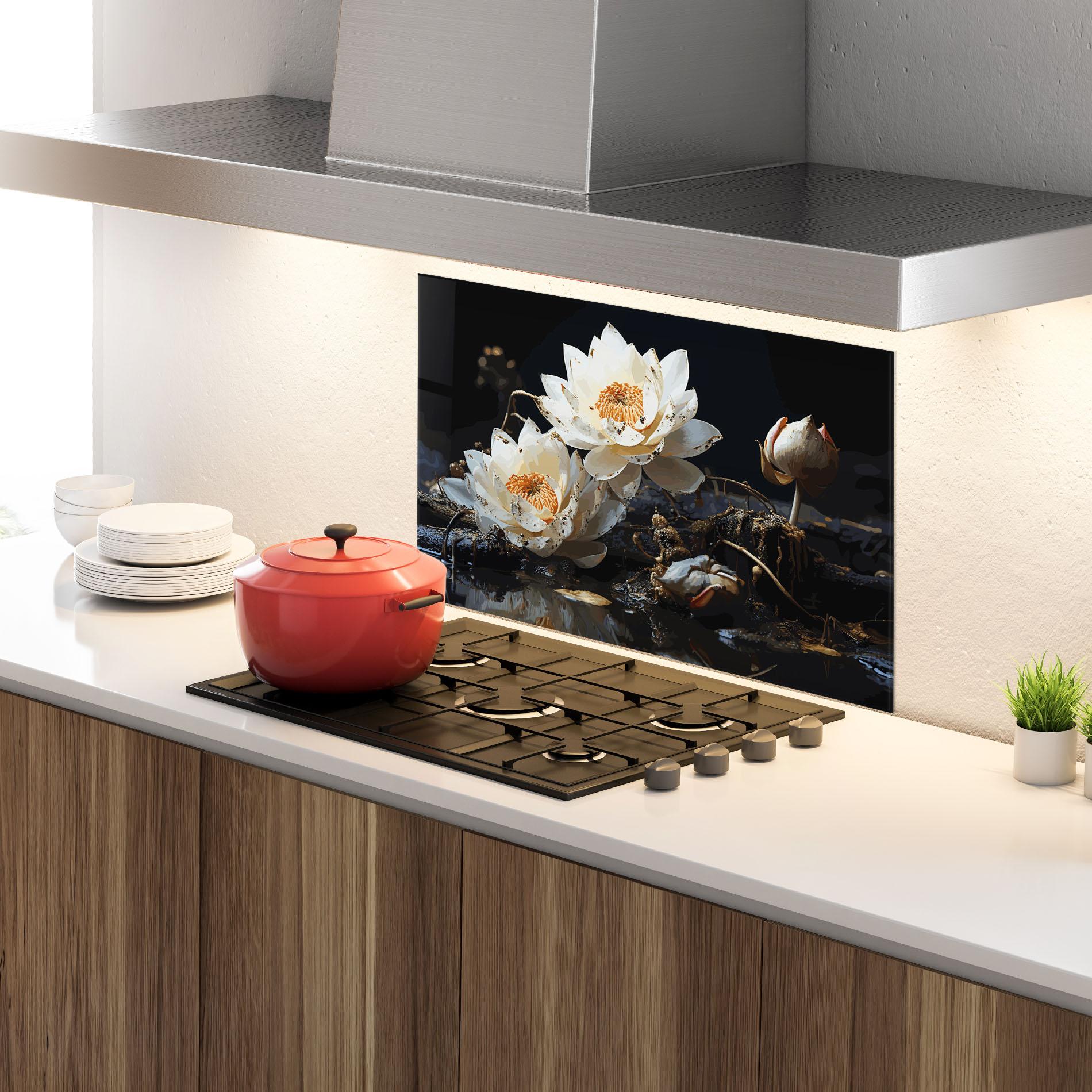 Küchenrückwand Glas Beautiful White Nature mockup 4