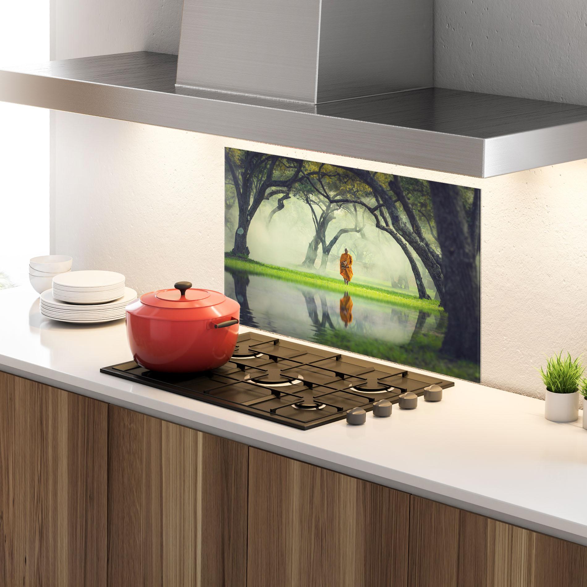 Küchenrückwand Glas Buddha Nature mockup 4
