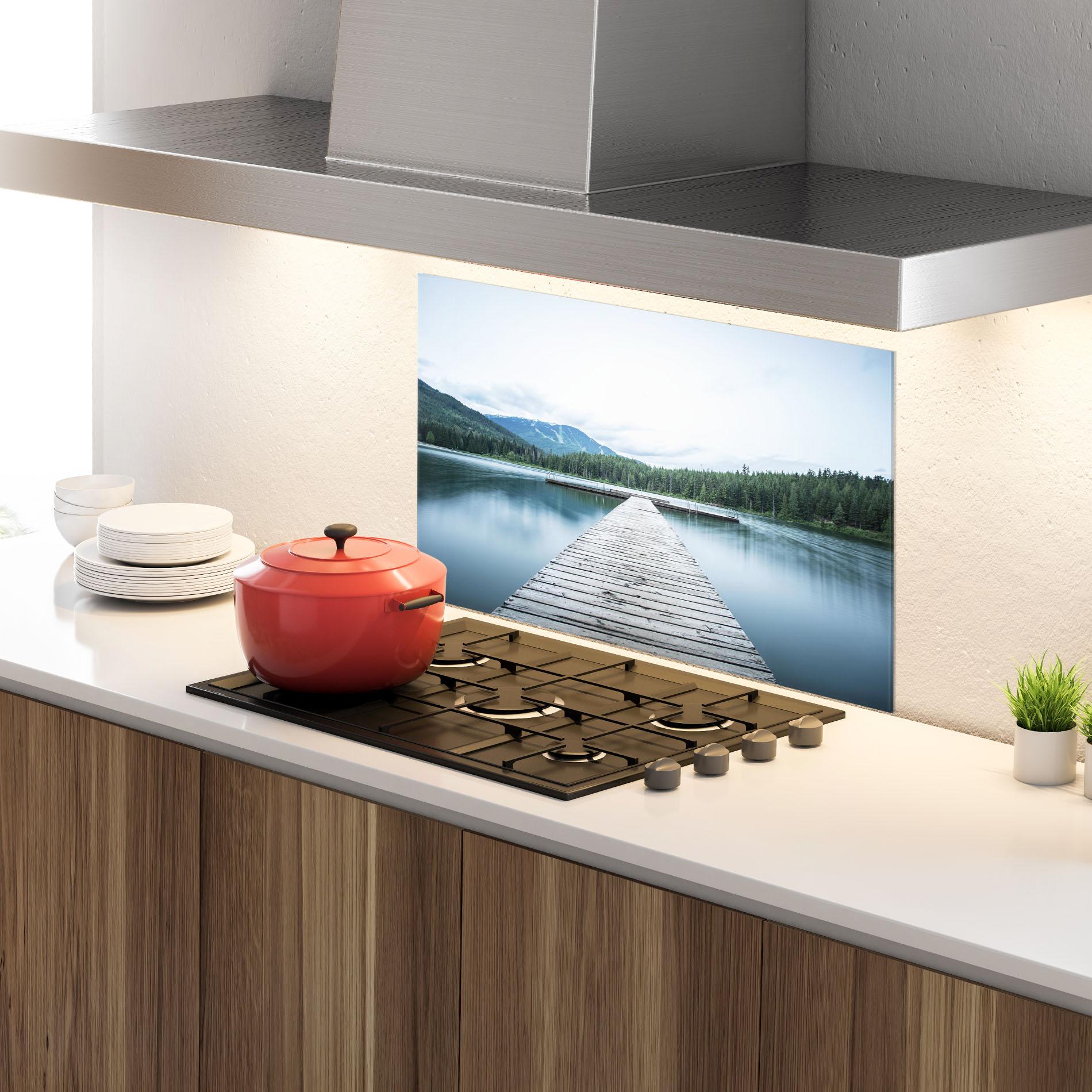 Küchenrückwand Glas Lake Bridge View mockup 4