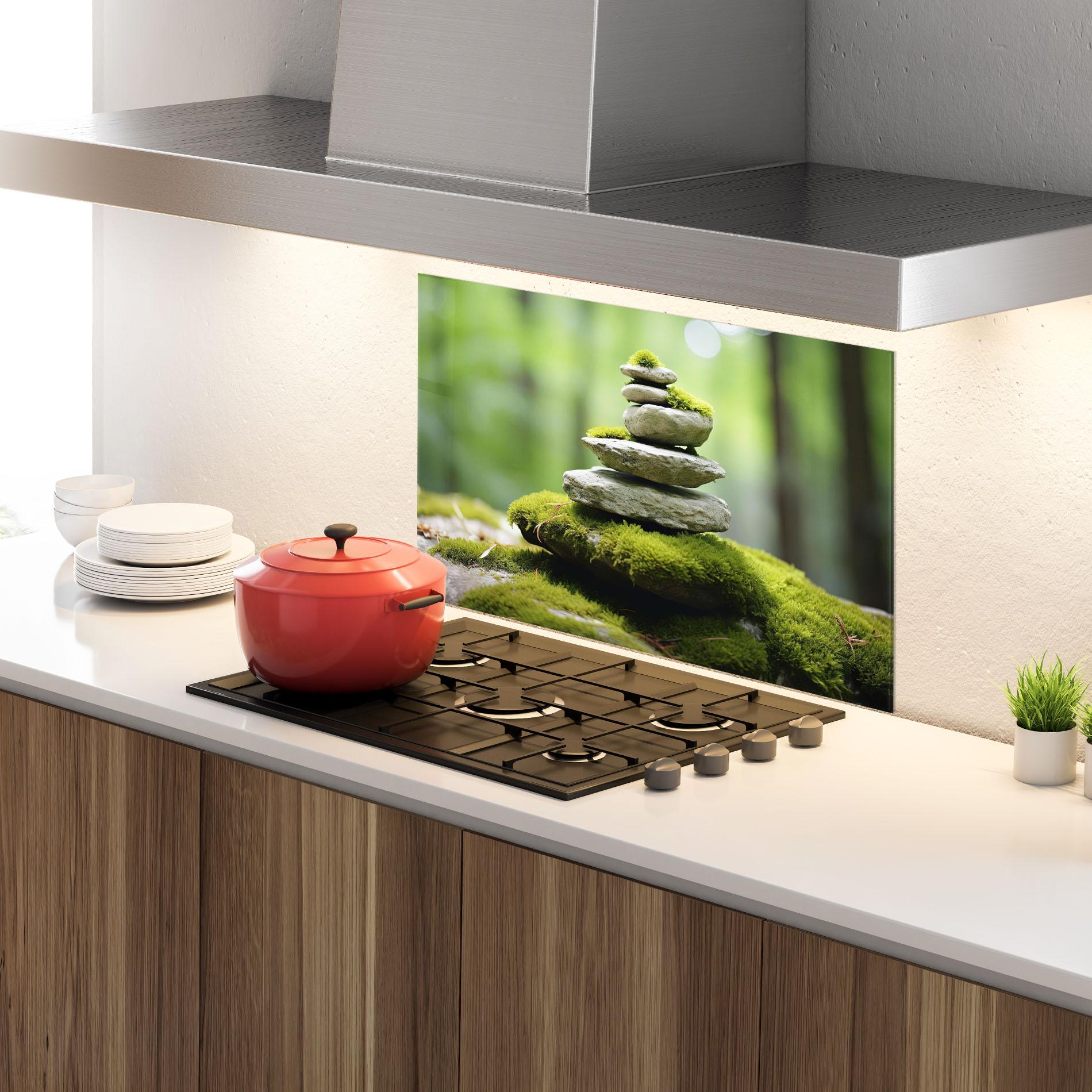 Küchenrückwand Glas Pile Gray Rock mockup 4