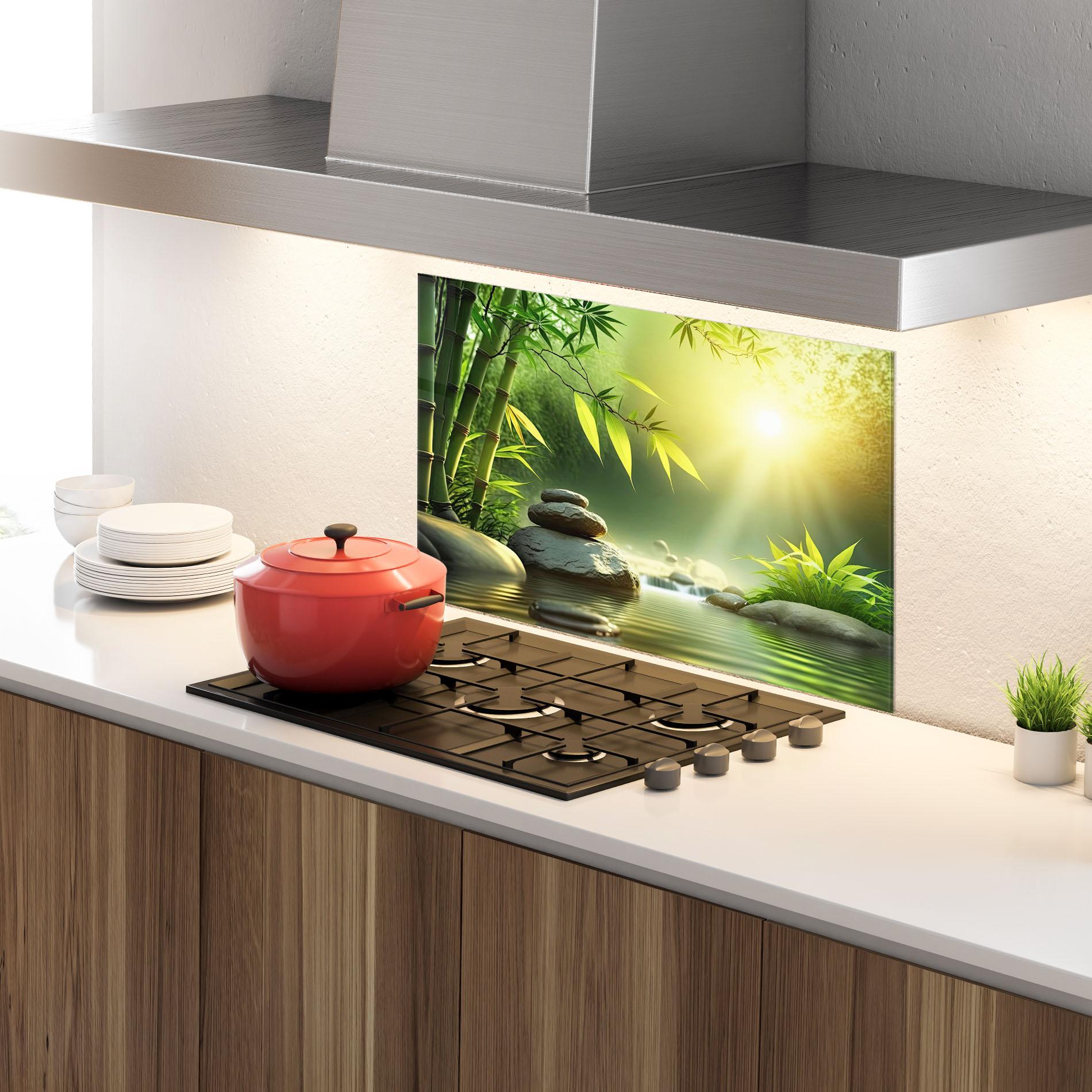 Küchenrückwand Glas Relaxing Spa Nature mockup 4
