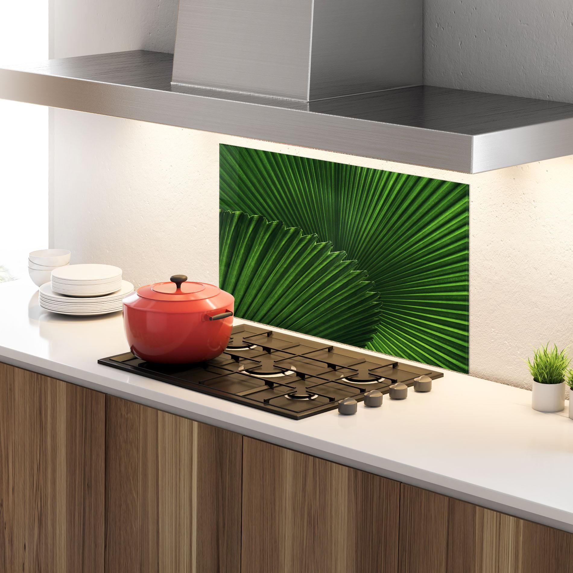 Küchenrückwand Glas Strong Green Leaf Art mockup 4