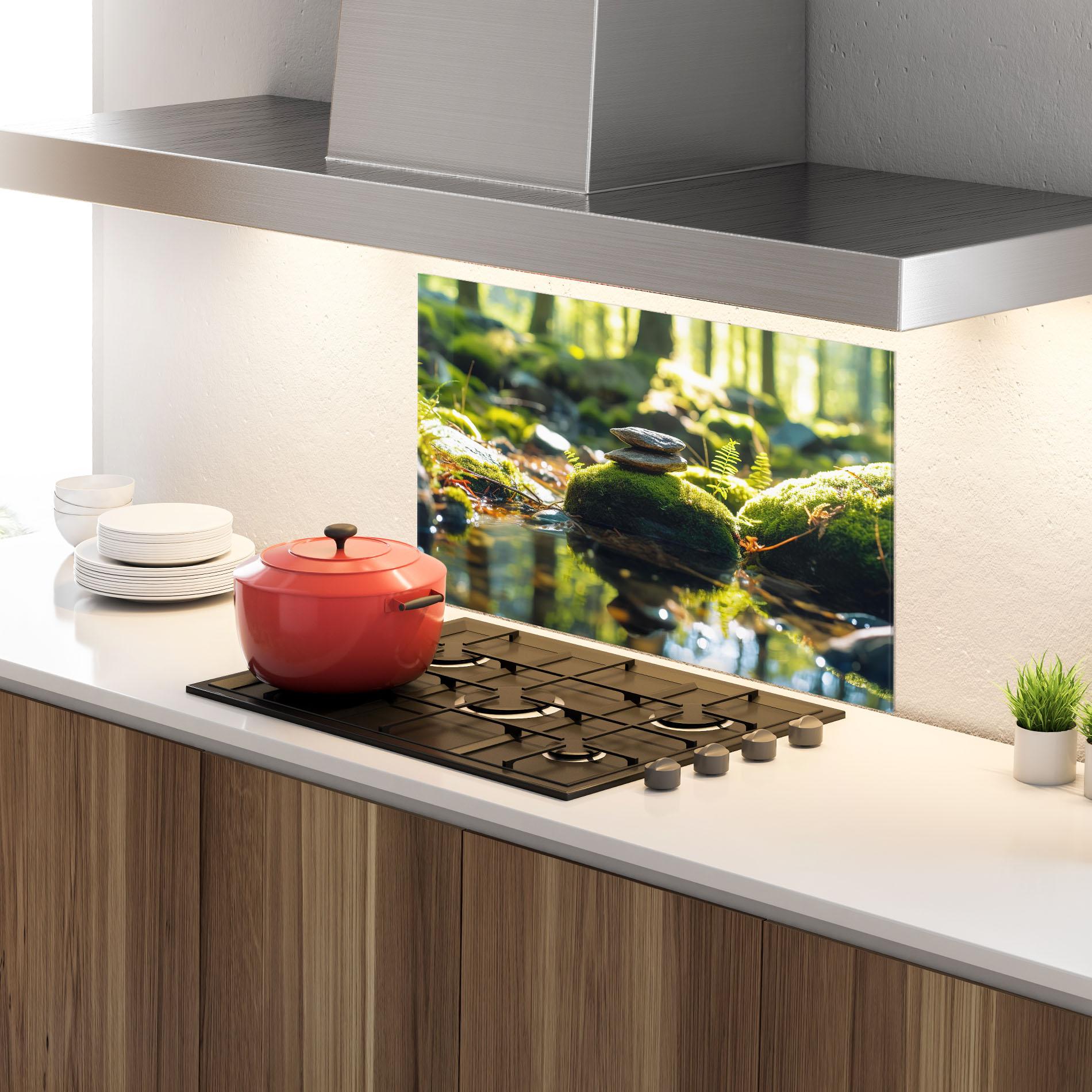 Küchenrückwand Glas Sunlight Green Forest mockup 4