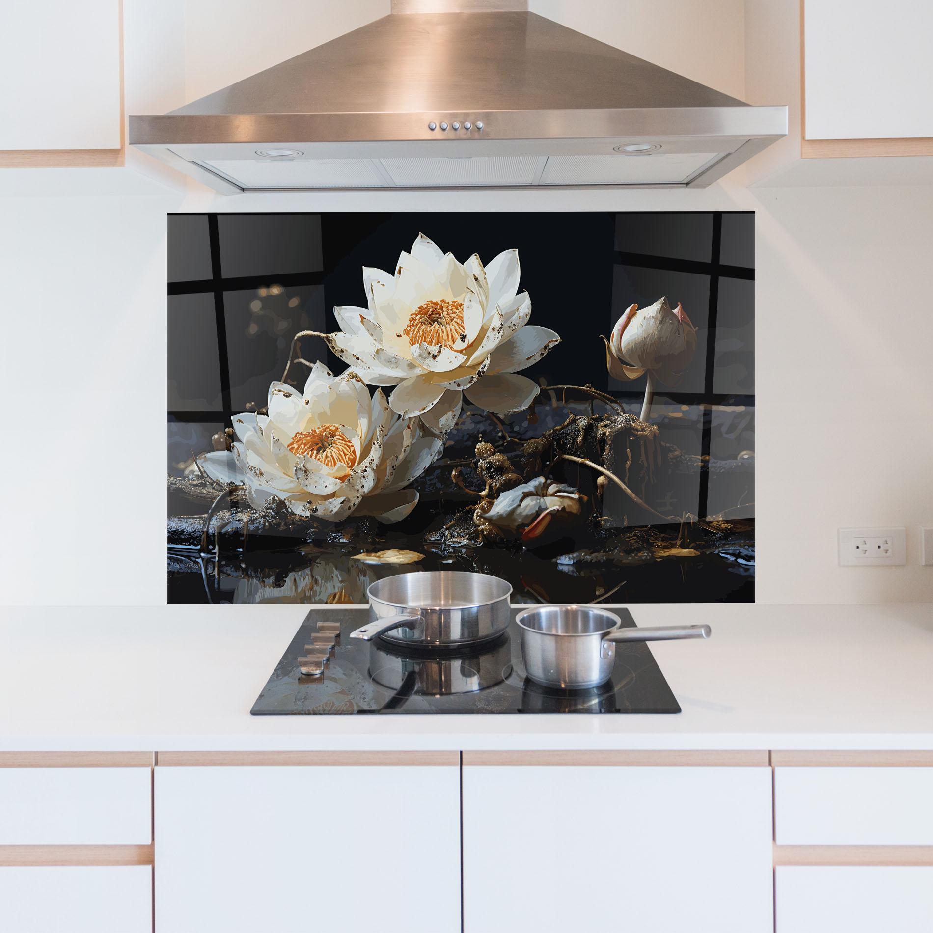 Küchenrückwand Glas Beautiful White Nature mockup 5