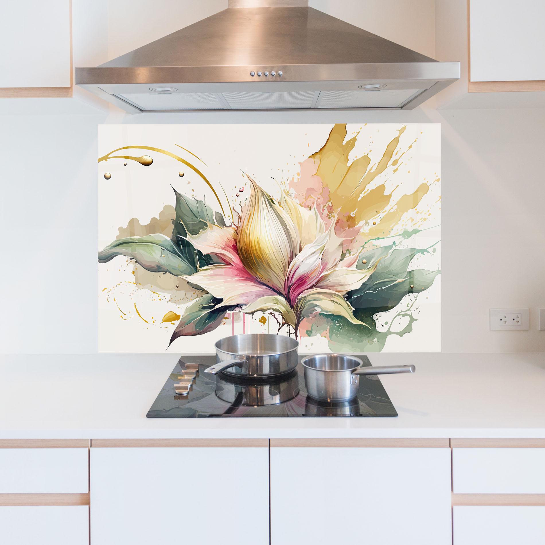 Küchenrückwand Glas Cream Pink Nature mockup 5