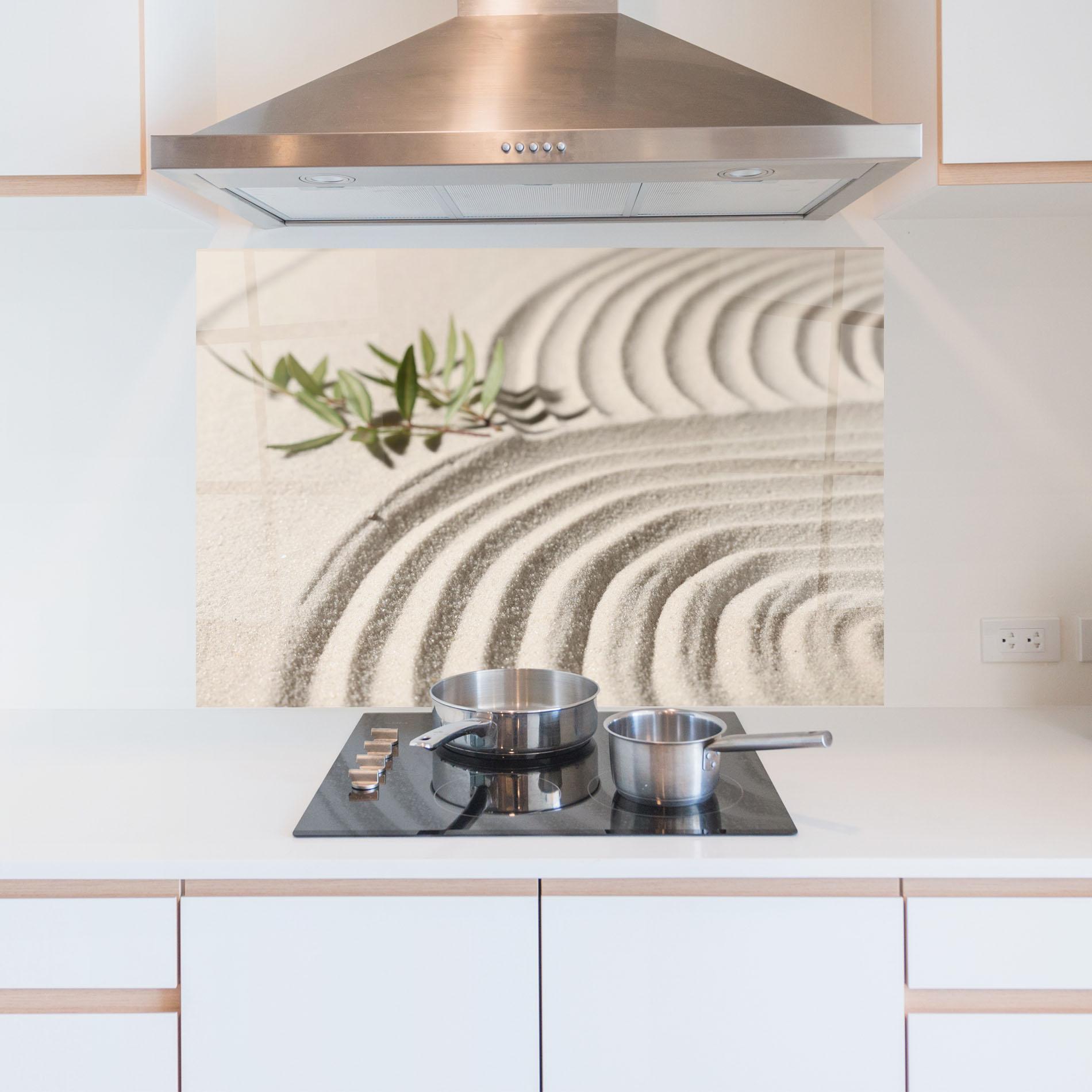 Küchenrückwand Glas Cream Zen Garden mockup 5