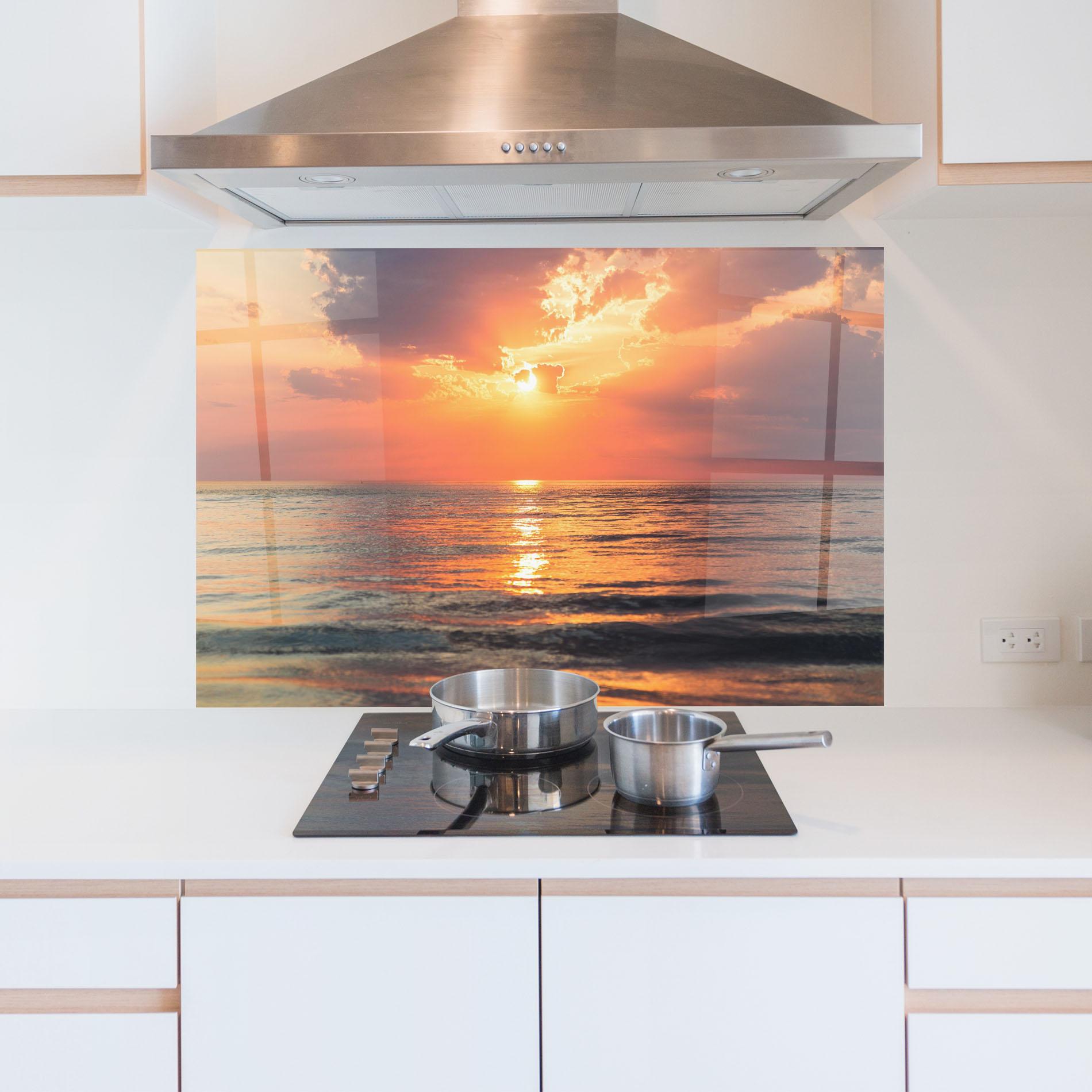 Küchenrückwand Glas Orange Sunrise Cloud mockup 5