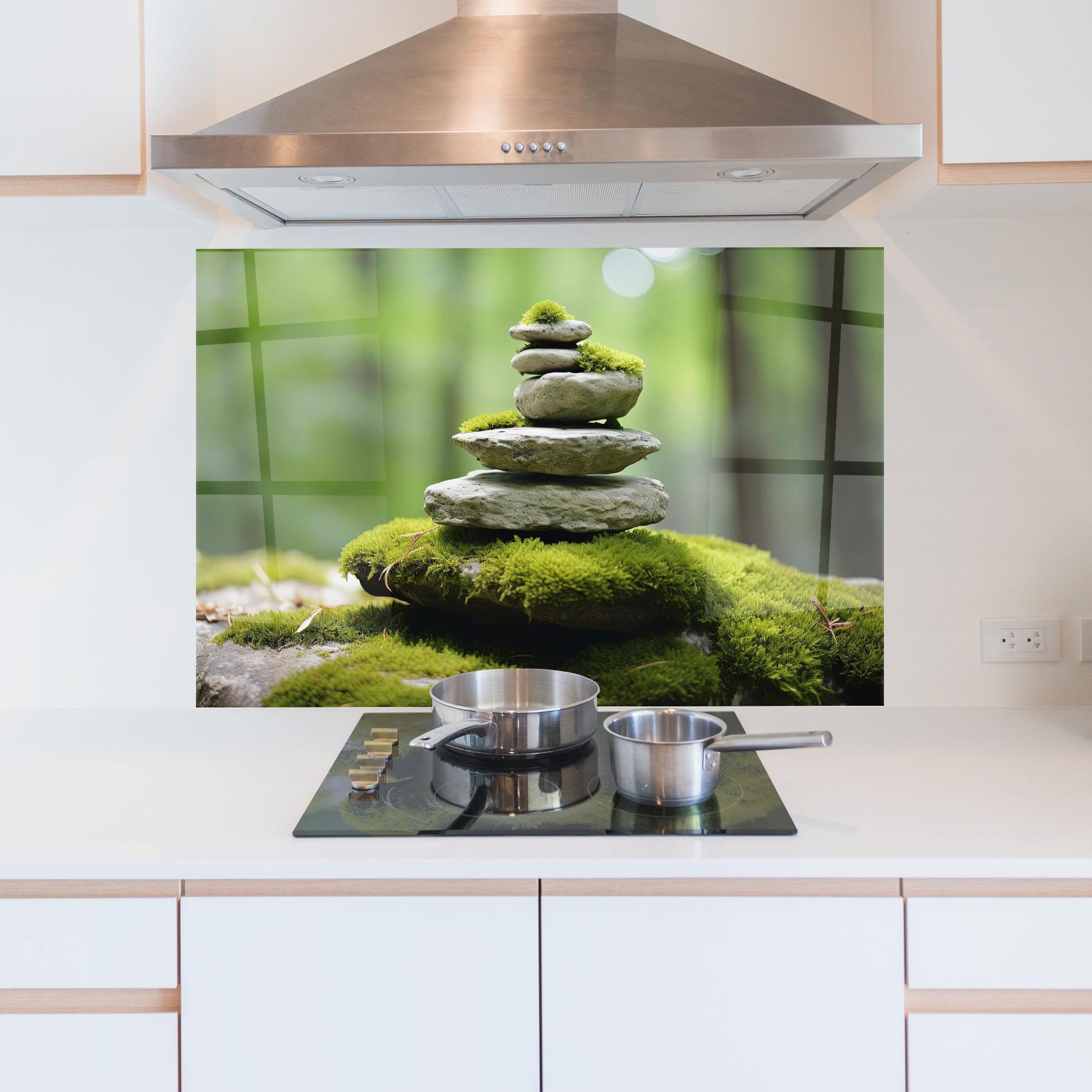 Küchenrückwand Glas Pile Gray Rock mockup 5