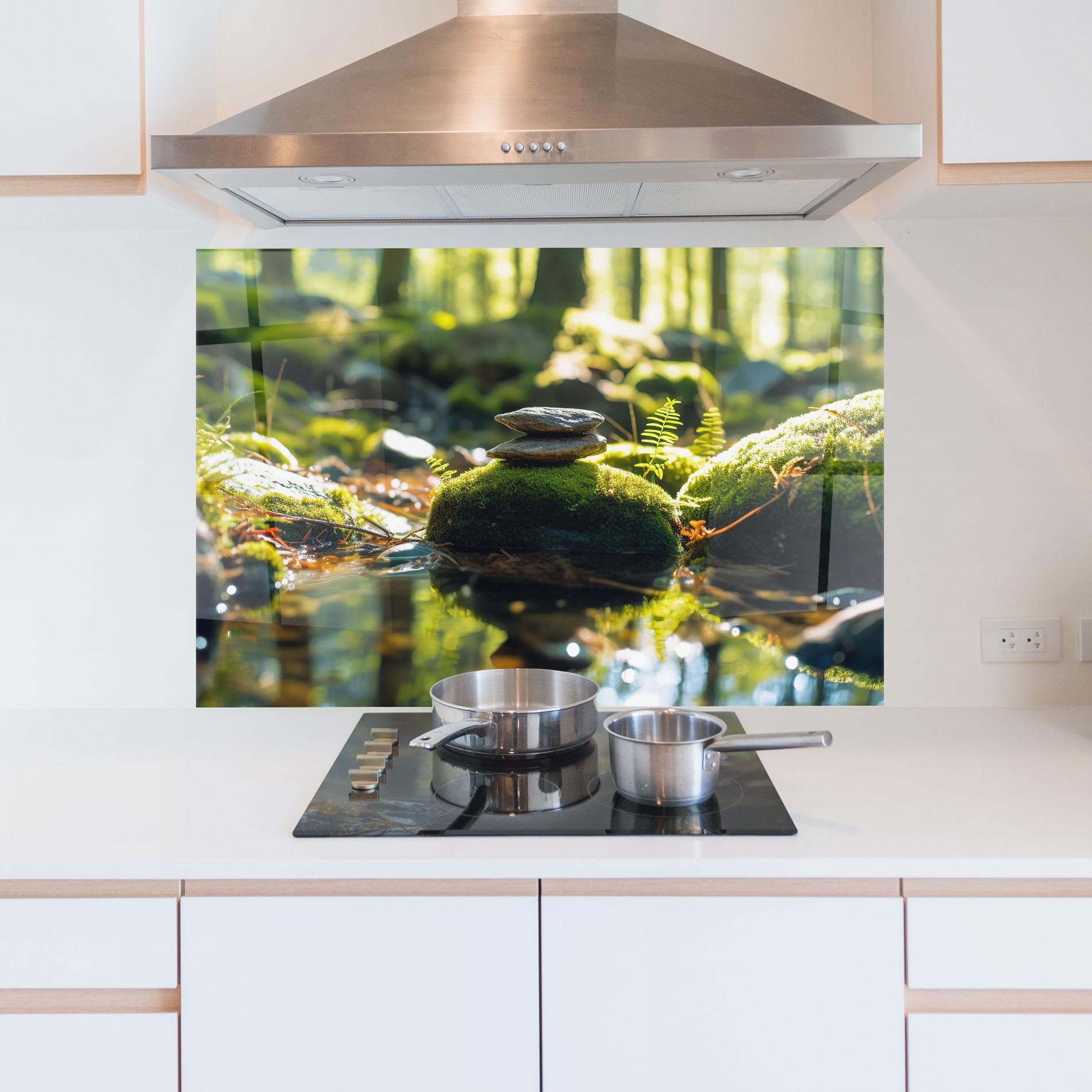 Küchenrückwand Glas Sunlight Green Forest mockup 5