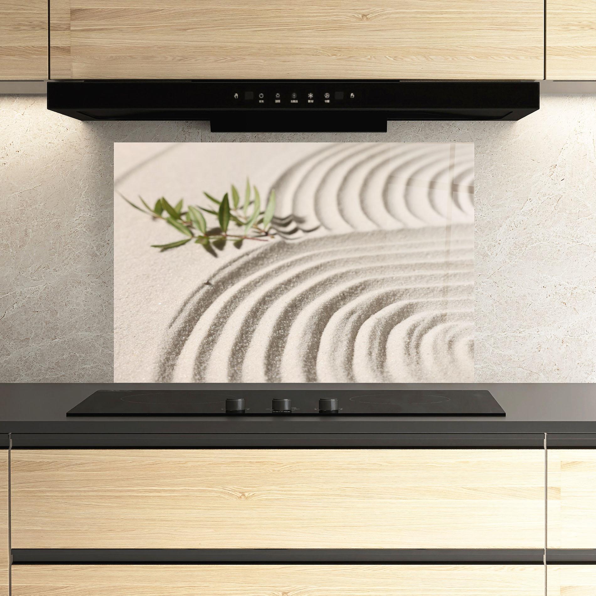 Küchenrückwand Glas Cream Zen Garden mockup 3