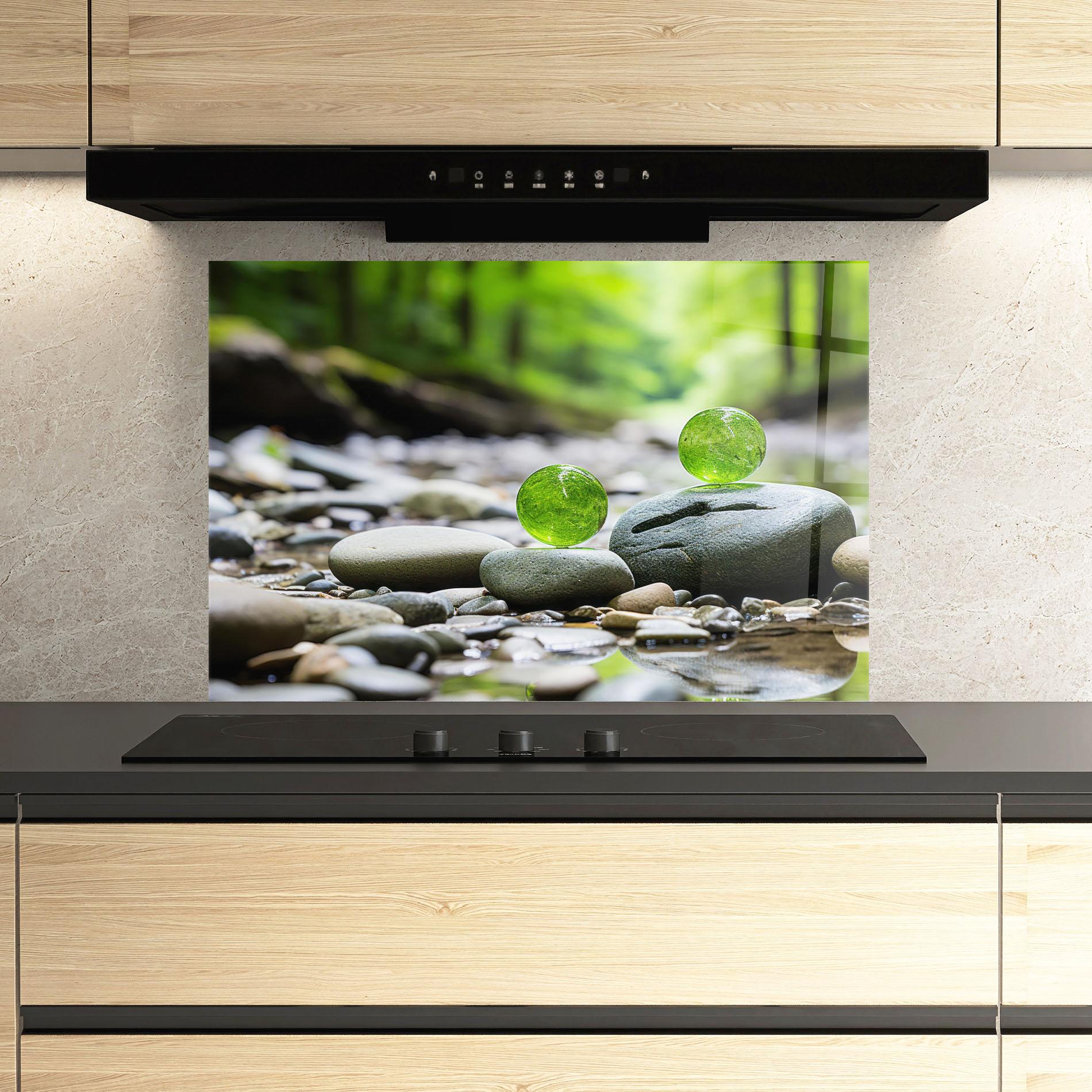 Küchenrückwand Glas Green Glass Balls mockup 3