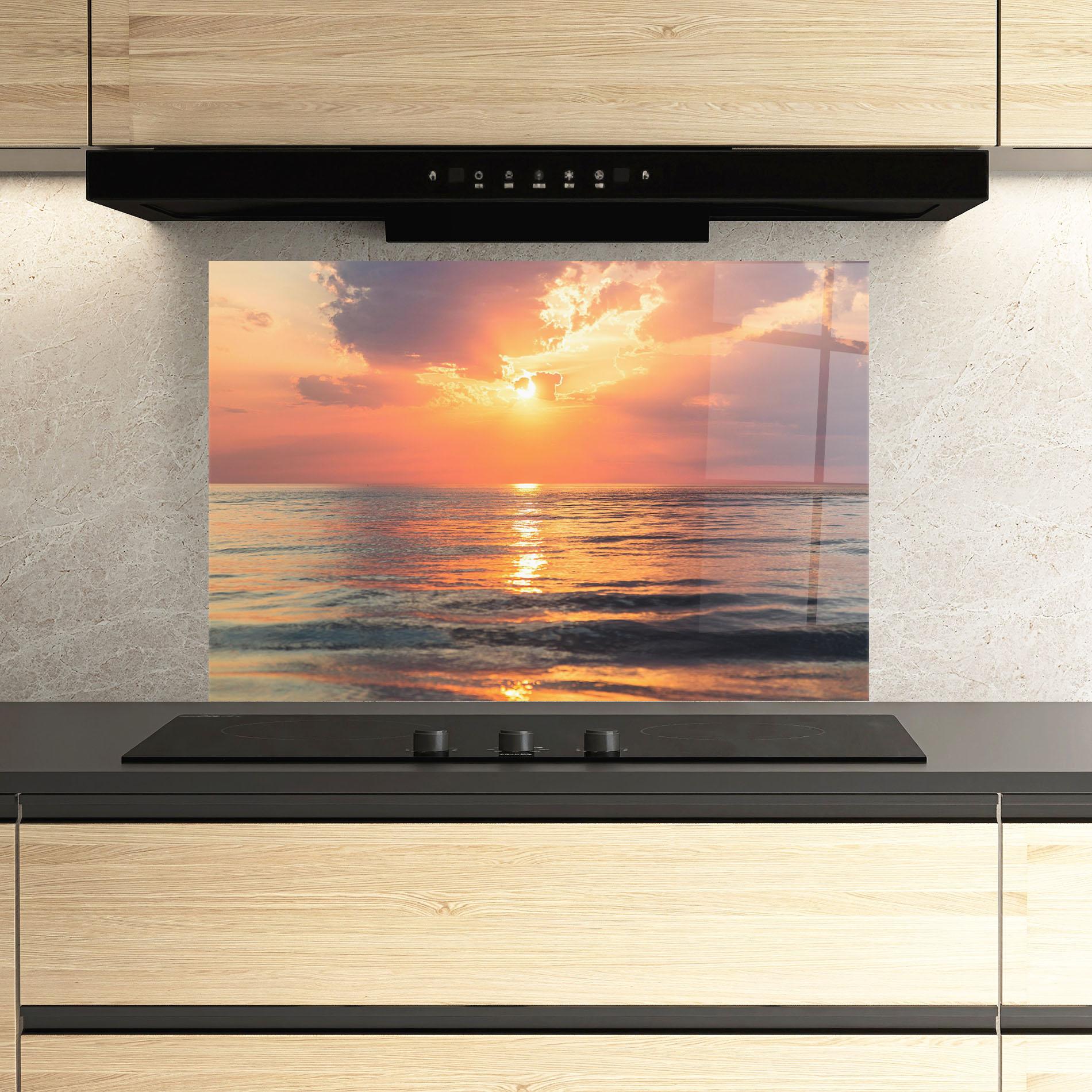 Küchenrückwand Glas Orange Sunrise Cloud mockup 3