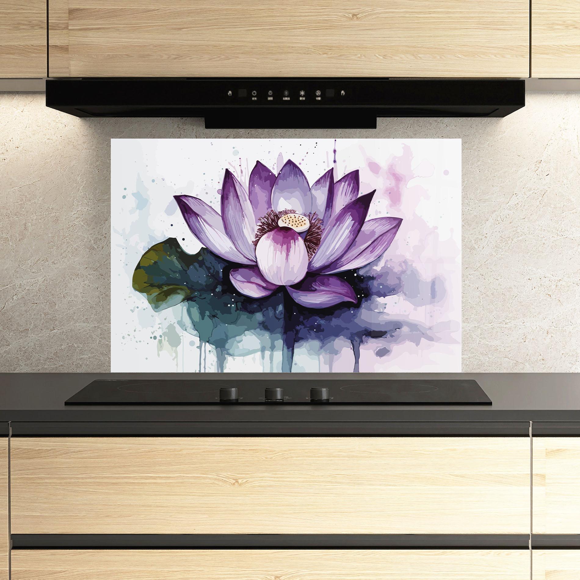 Küchenrückwand Glas Purple Lotus Art mockup 3