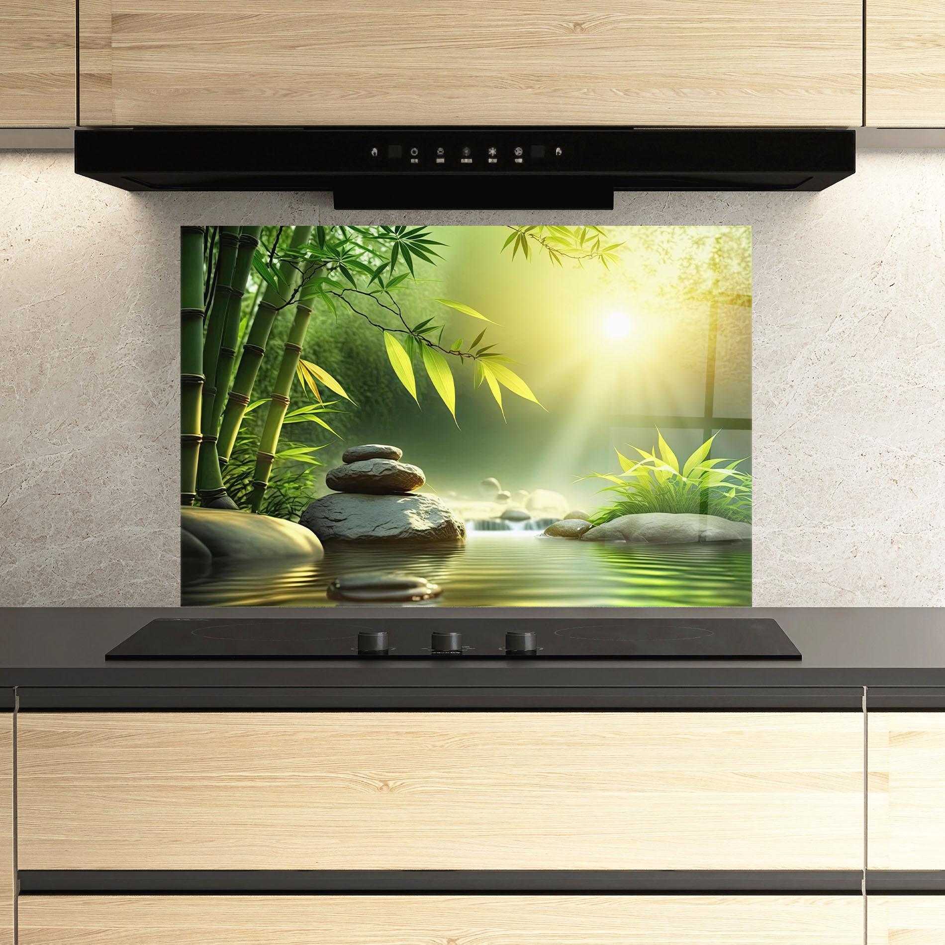 Küchenrückwand Glas Relaxing Spa Nature mockup 3