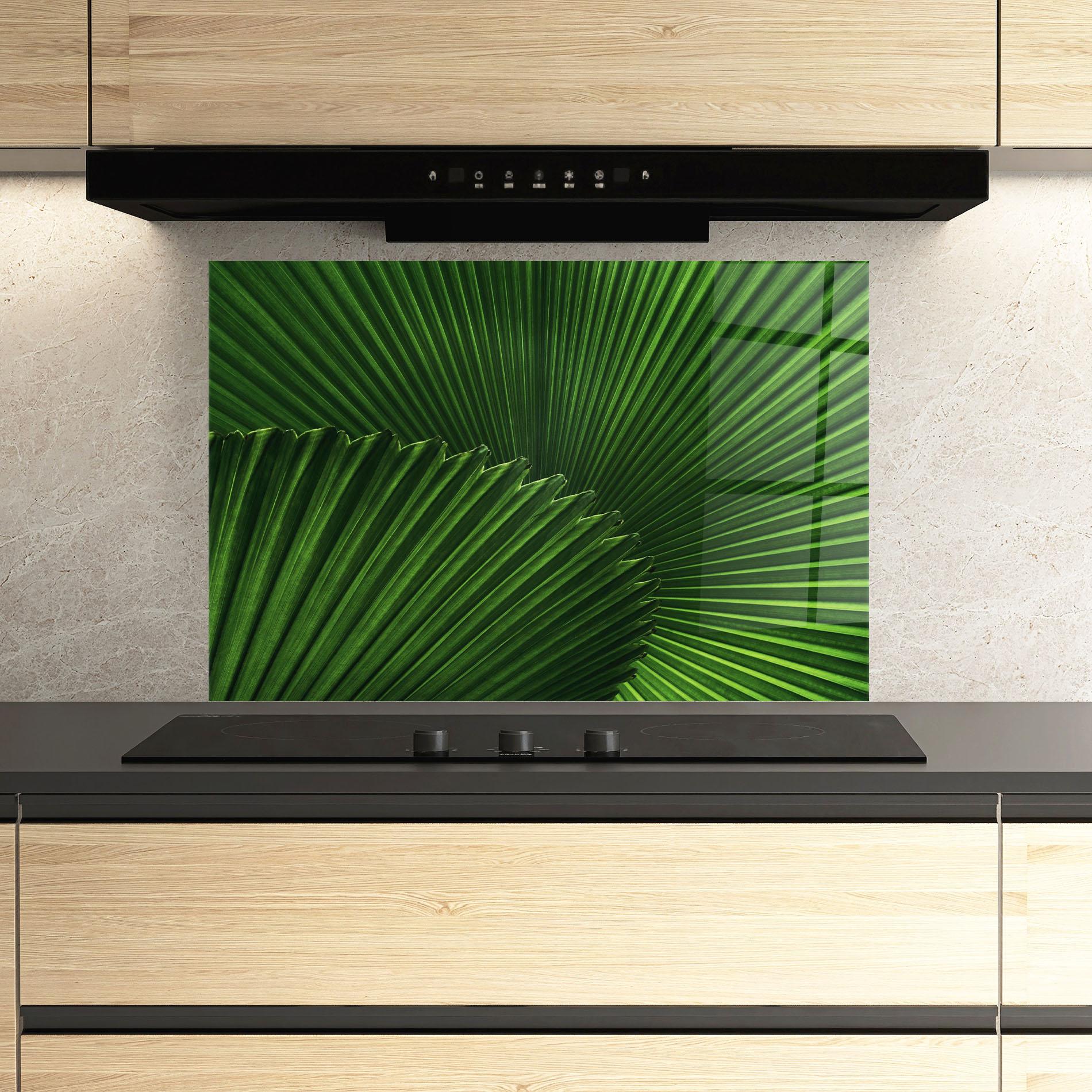 Küchenrückwand Glas Strong Green Leaf Art mockup 3