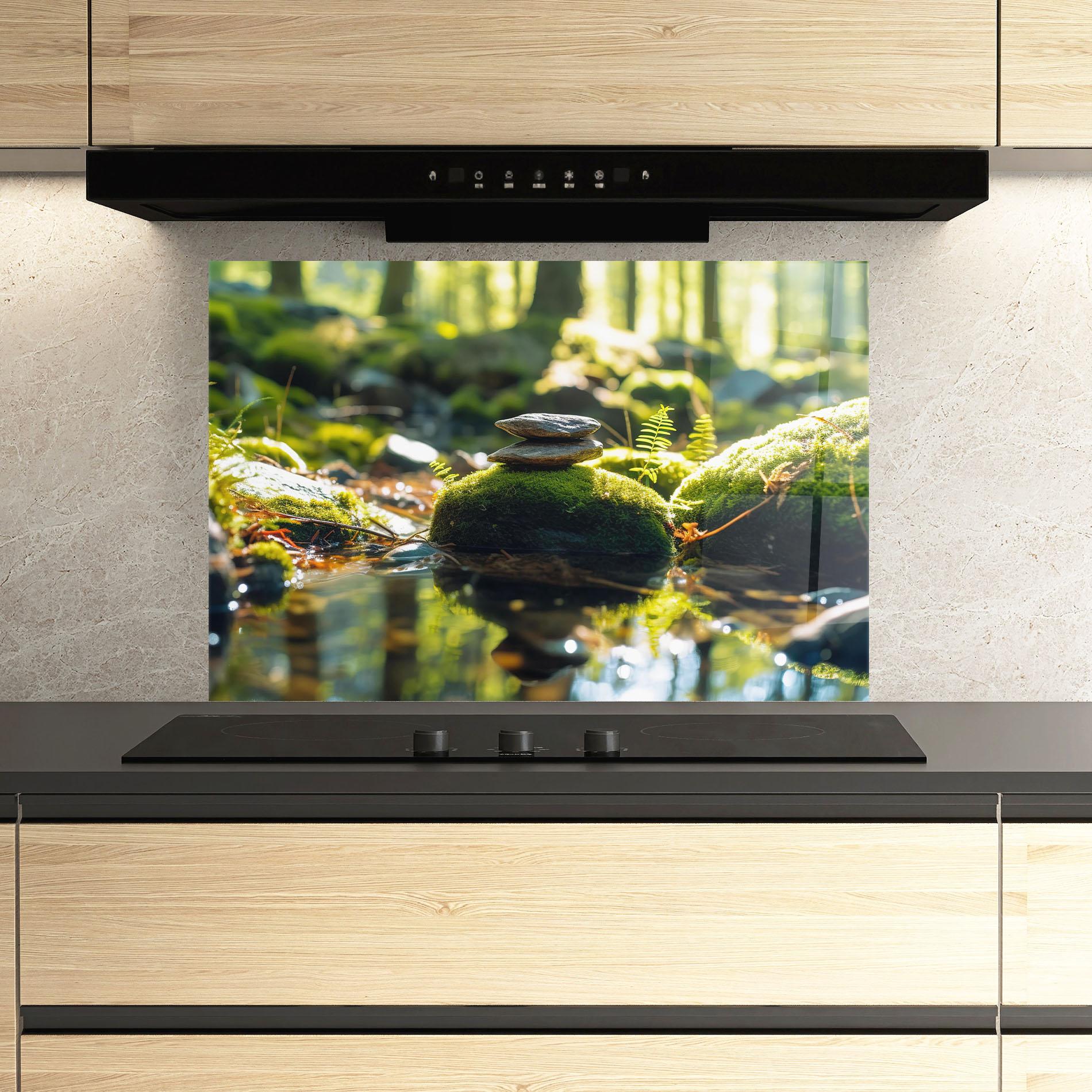 Küchenrückwand Glas Sunlight Green Forest mockup 3