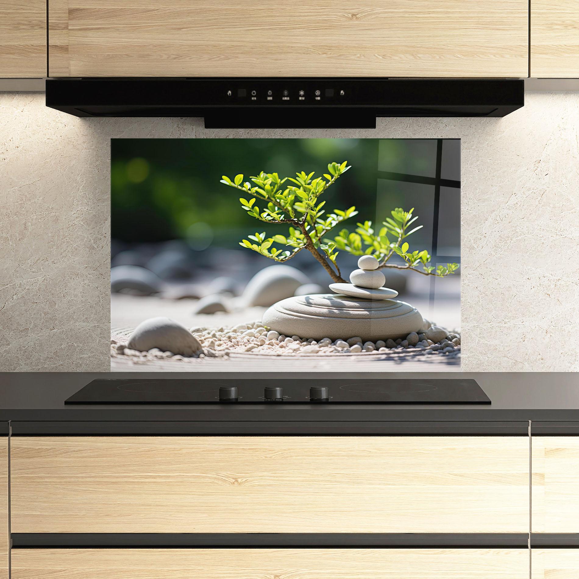 Küchenrückwand Glas White Pebbles Plants mockup 3