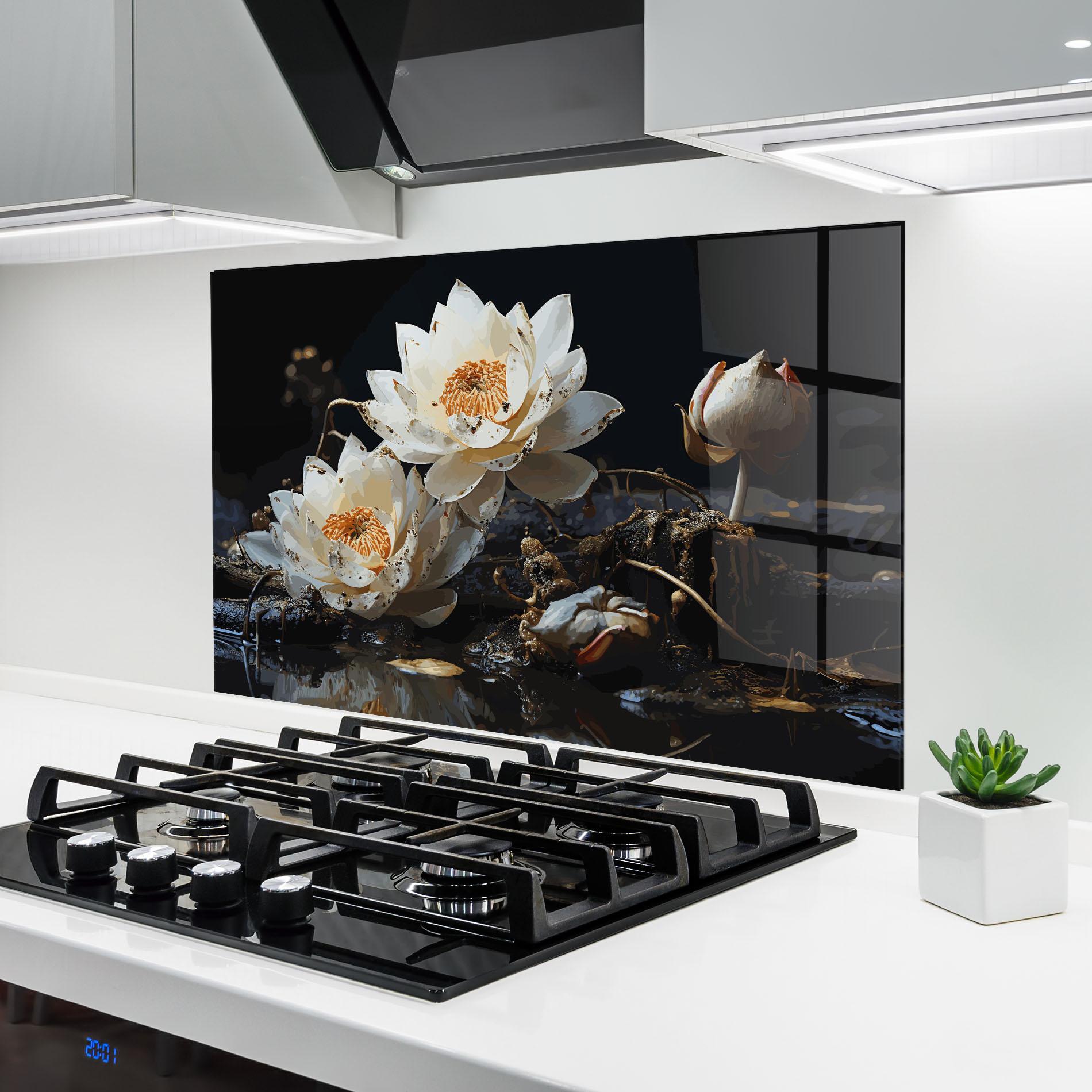 Küchenrückwand Glas Beautiful White Nature mockup 6