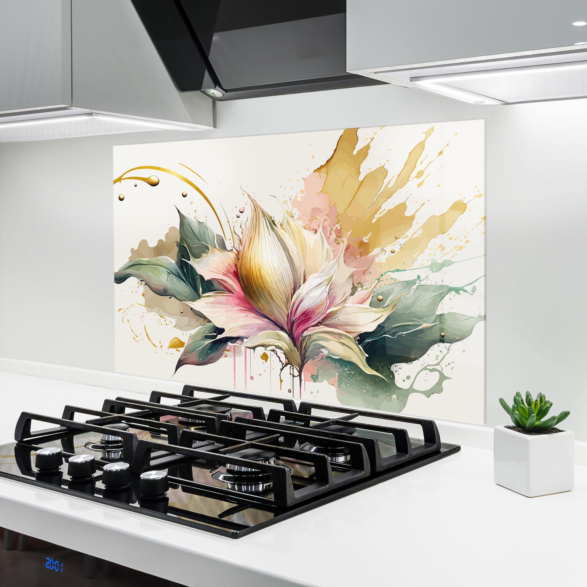 Küchenrückwand Glas Cream Pink Nature mockup 6