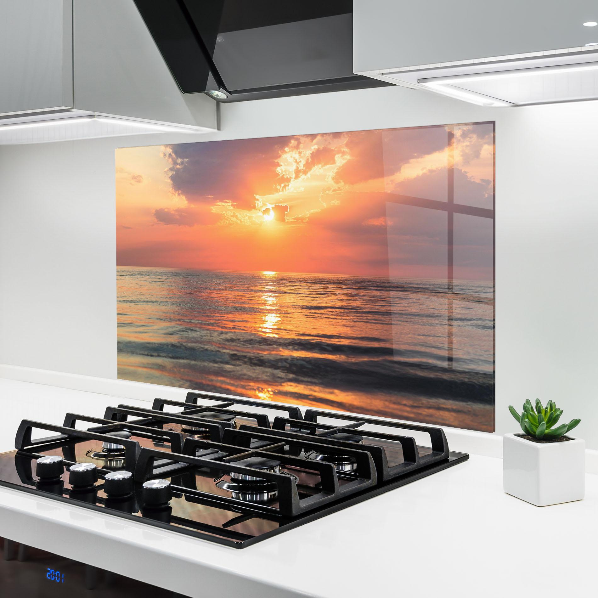 Küchenrückwand Glas Orange Sunrise Cloud mockup 6