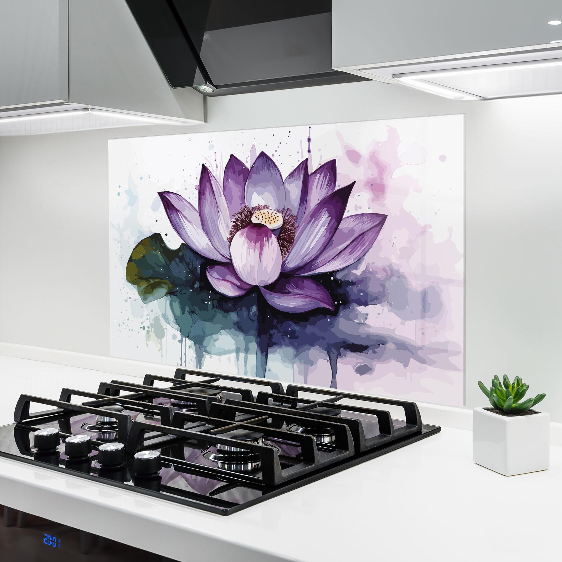 Küchenrückwand Glas Purple Lotus Art mockup 6