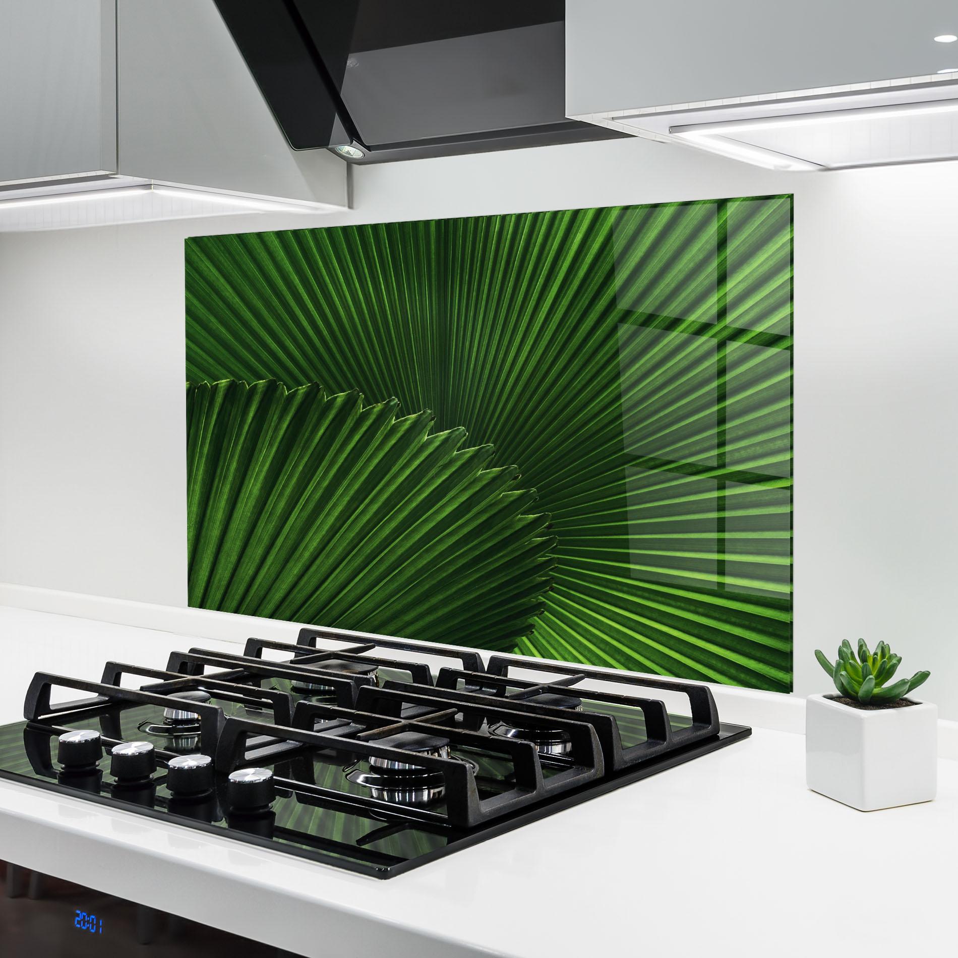 Küchenrückwand Glas Strong Green Leaf Art mockup 6