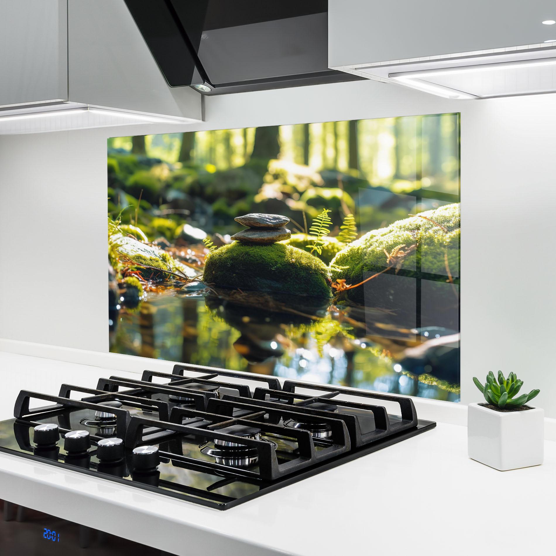 Küchenrückwand Glas Sunlight Green Forest mockup 6