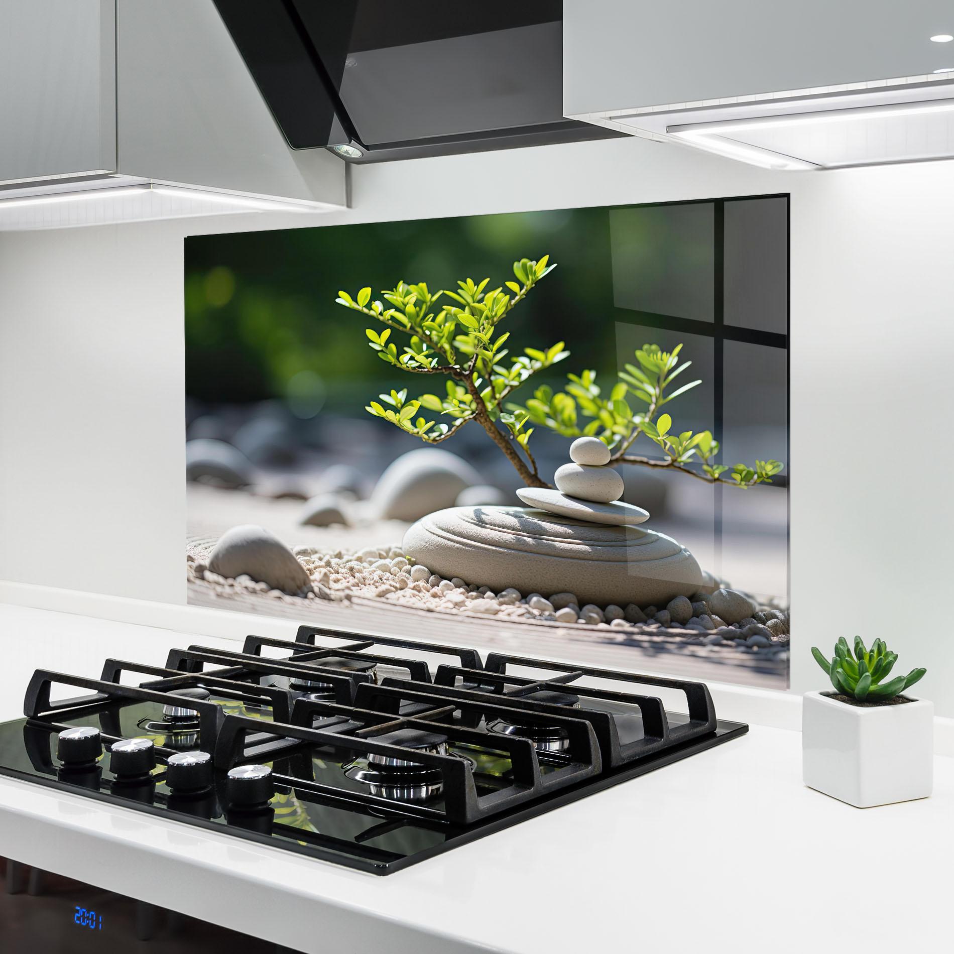 Küchenrückwand Glas White Pebbles Plants mockup 6