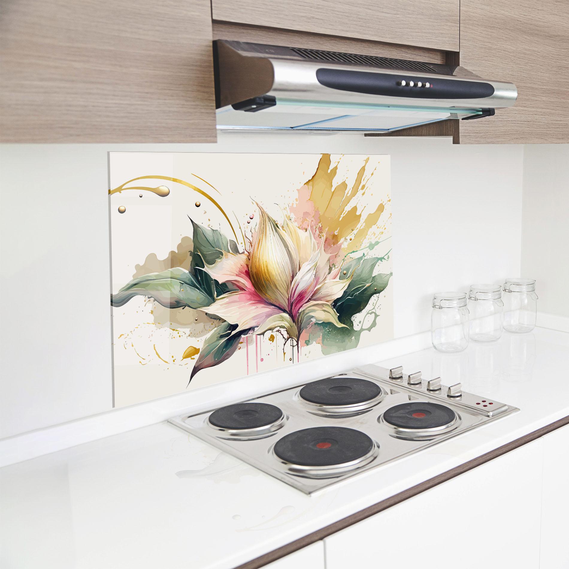 Küchenrückwand Glas Cream Pink Nature mockup 8